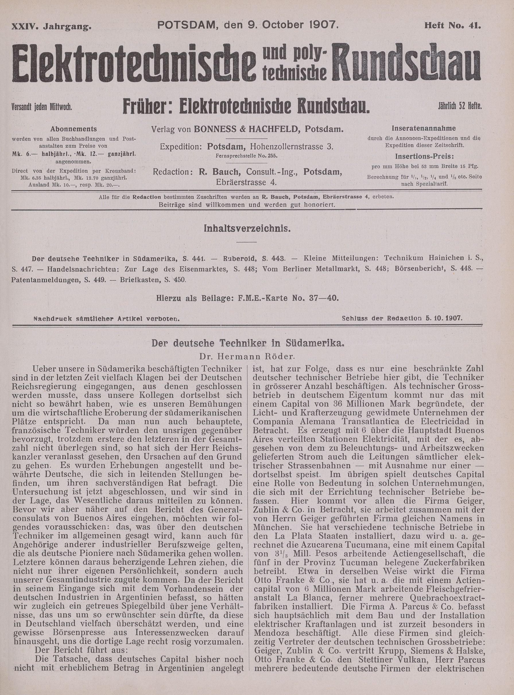 Elektrotechnische und polytechnische Rundschau, XXIV. Jahrgang, Heft No. 41