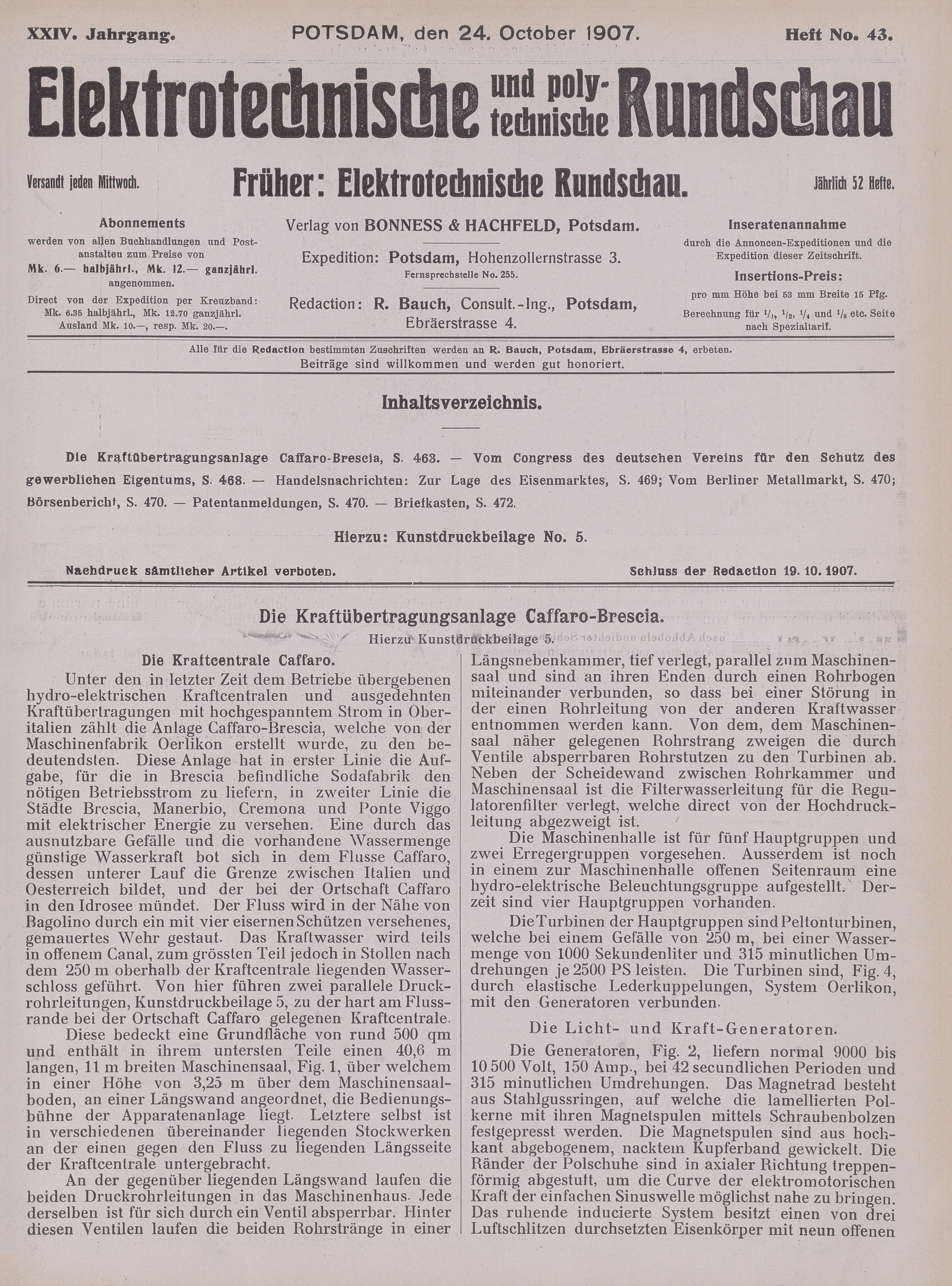 Elektrotechnische und polytechnische Rundschau, XXIV. Jahrgang, Heft No. 43