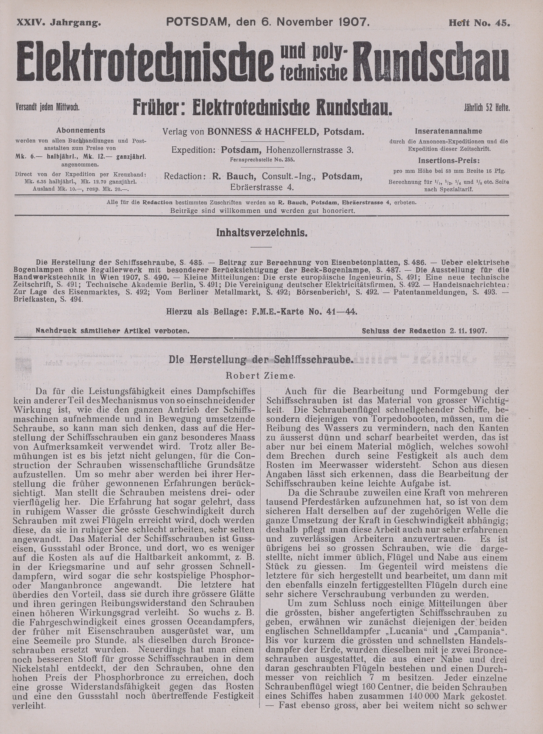 Elektrotechnische und polytechnische Rundschau, XXIV. Jahrgang, Heft No. 45