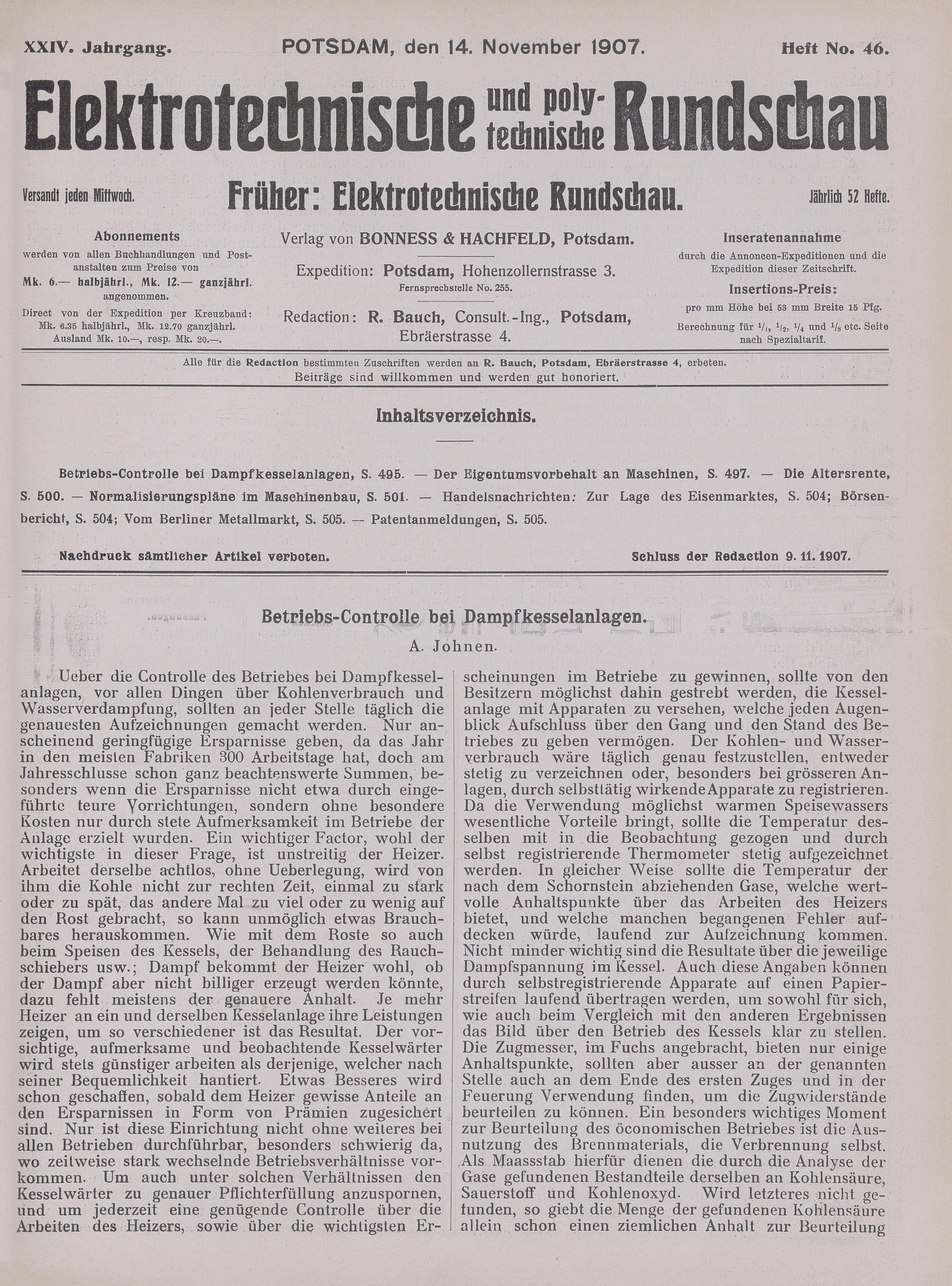 Elektrotechnische und polytechnische Rundschau, XXIV. Jahrgang, Heft No. 46