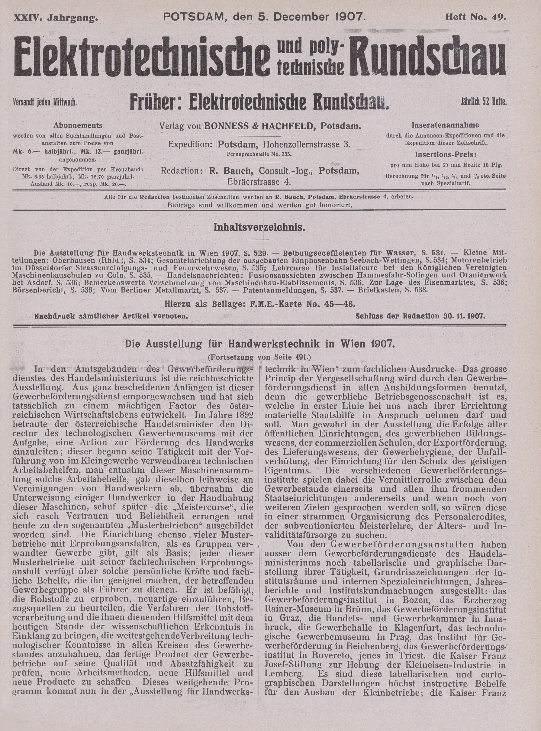 Elektrotechnische und polytechnische Rundschau, XXIV. Jahrgang, Heft No. 49