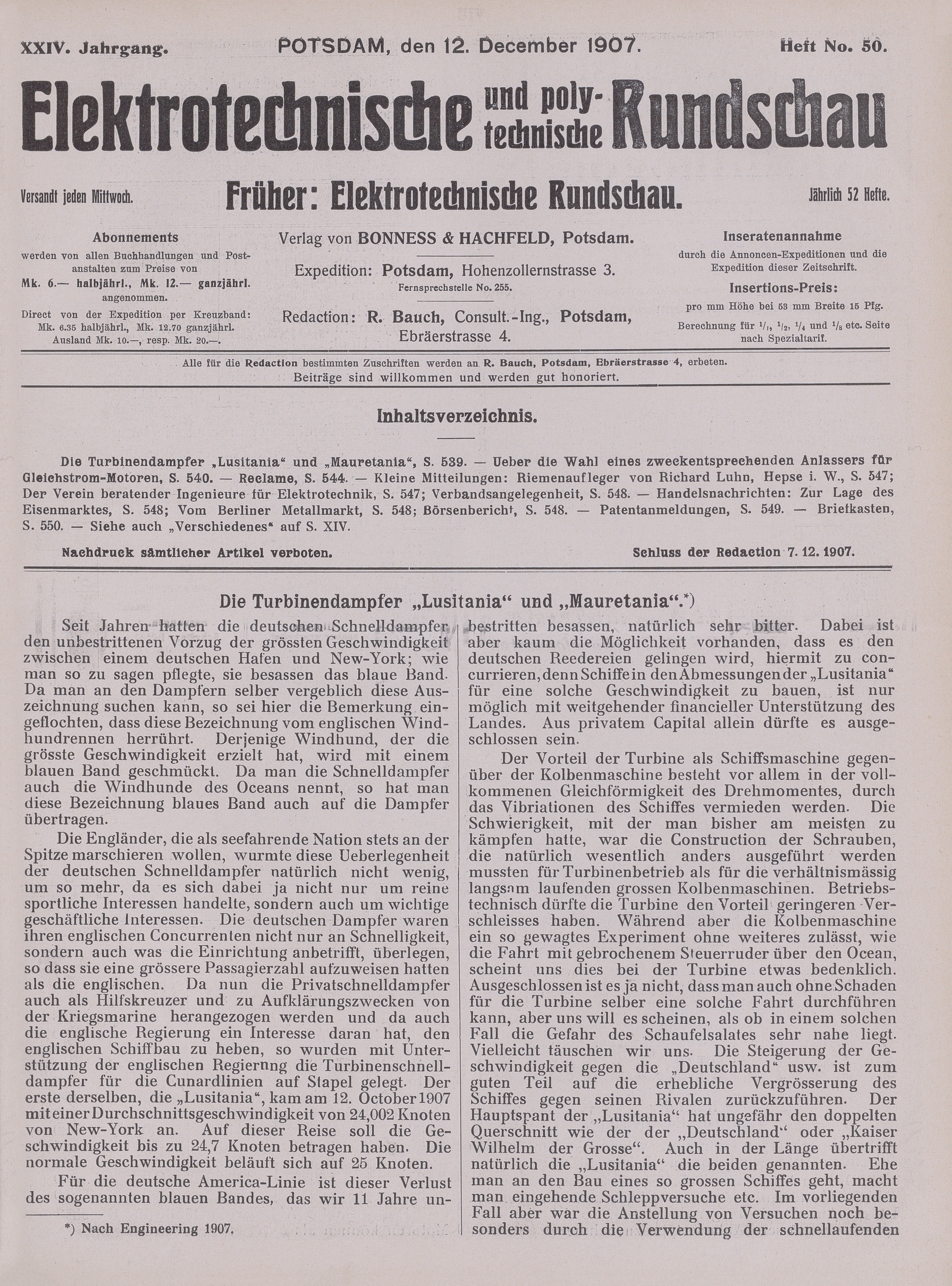 Elektrotechnische und polytechnische Rundschau, XXIV. Jahrgang, Heft No. 50