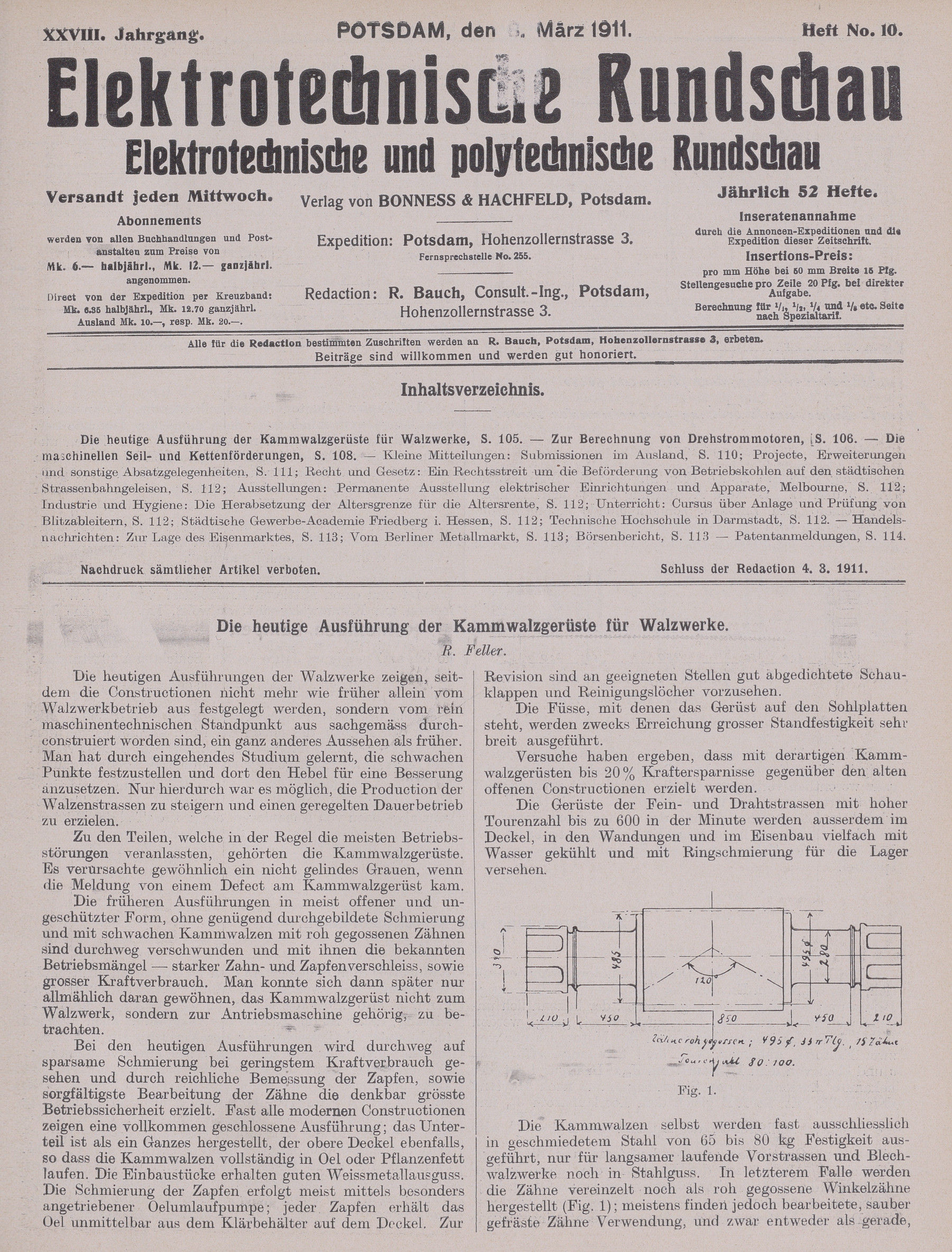 Elektrotechnische Rundschau : Elektrotechnische und polytechnische Rundschau, XXVIII. Jahrgang, Heft No. 10