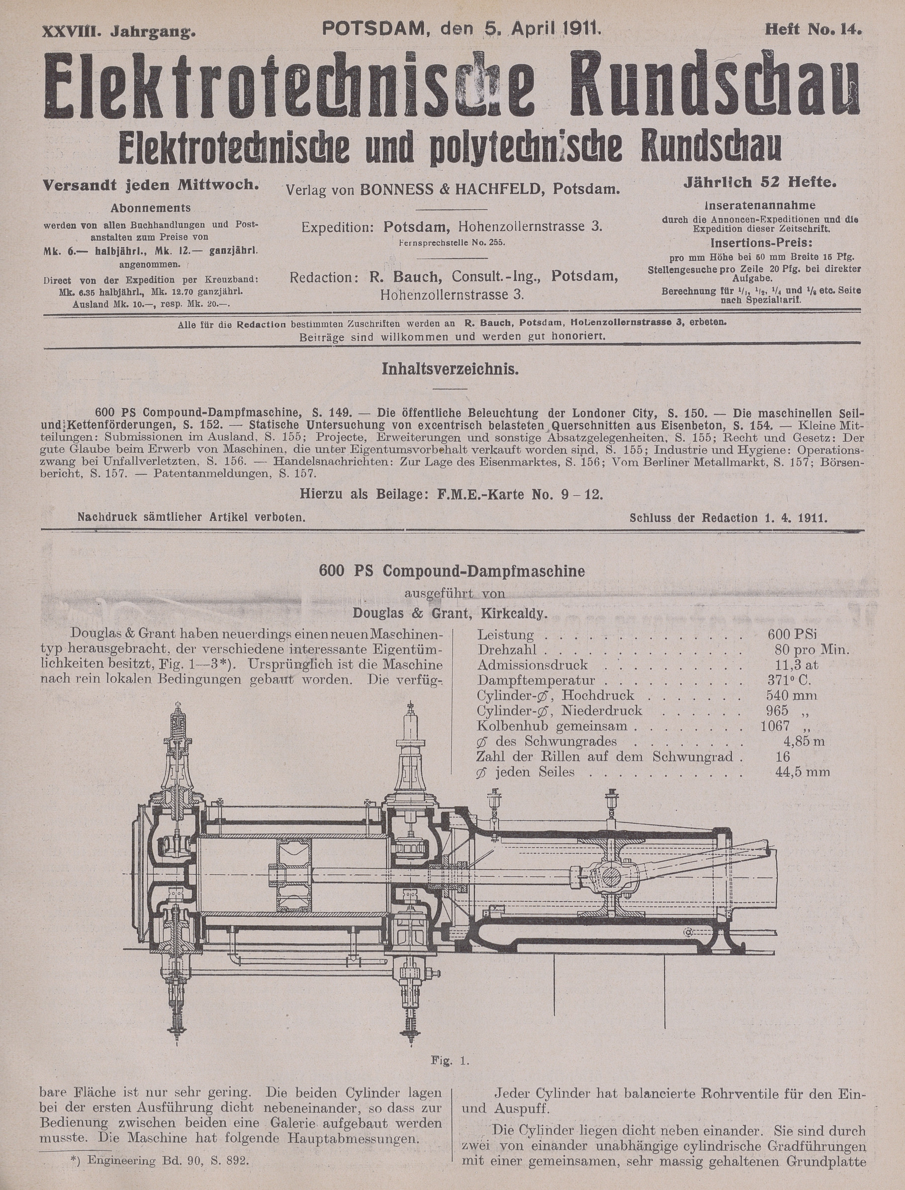 Elektrotechnische Rundschau : Elektrotechnische und polytechnische Rundschau, XXVIII. Jahrgang, Heft No. 14