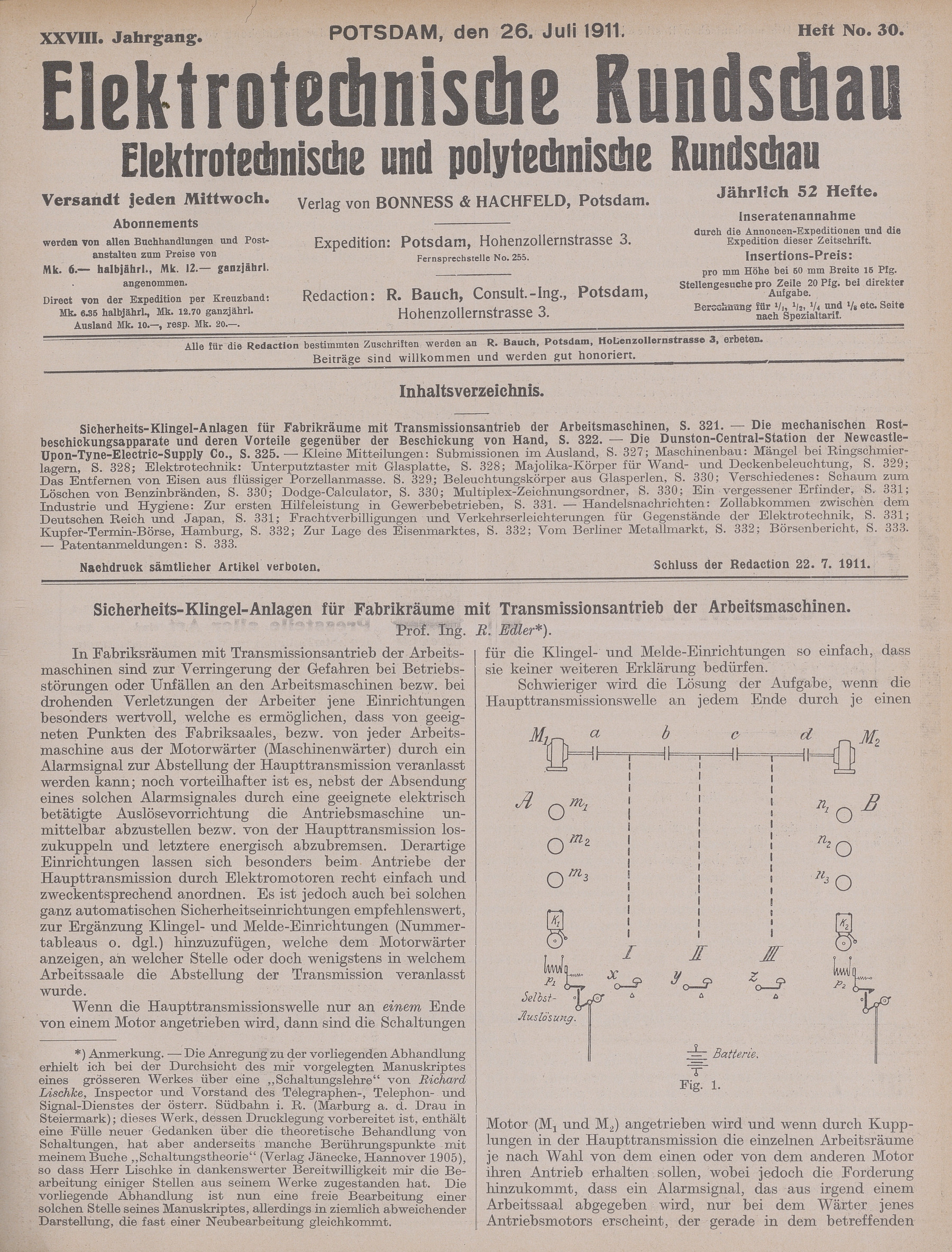 Elektrotechnische Rundschau : Elektrotechnische und polytechnische Rundschau, XXVIII. Jahrgang, Heft No. 30