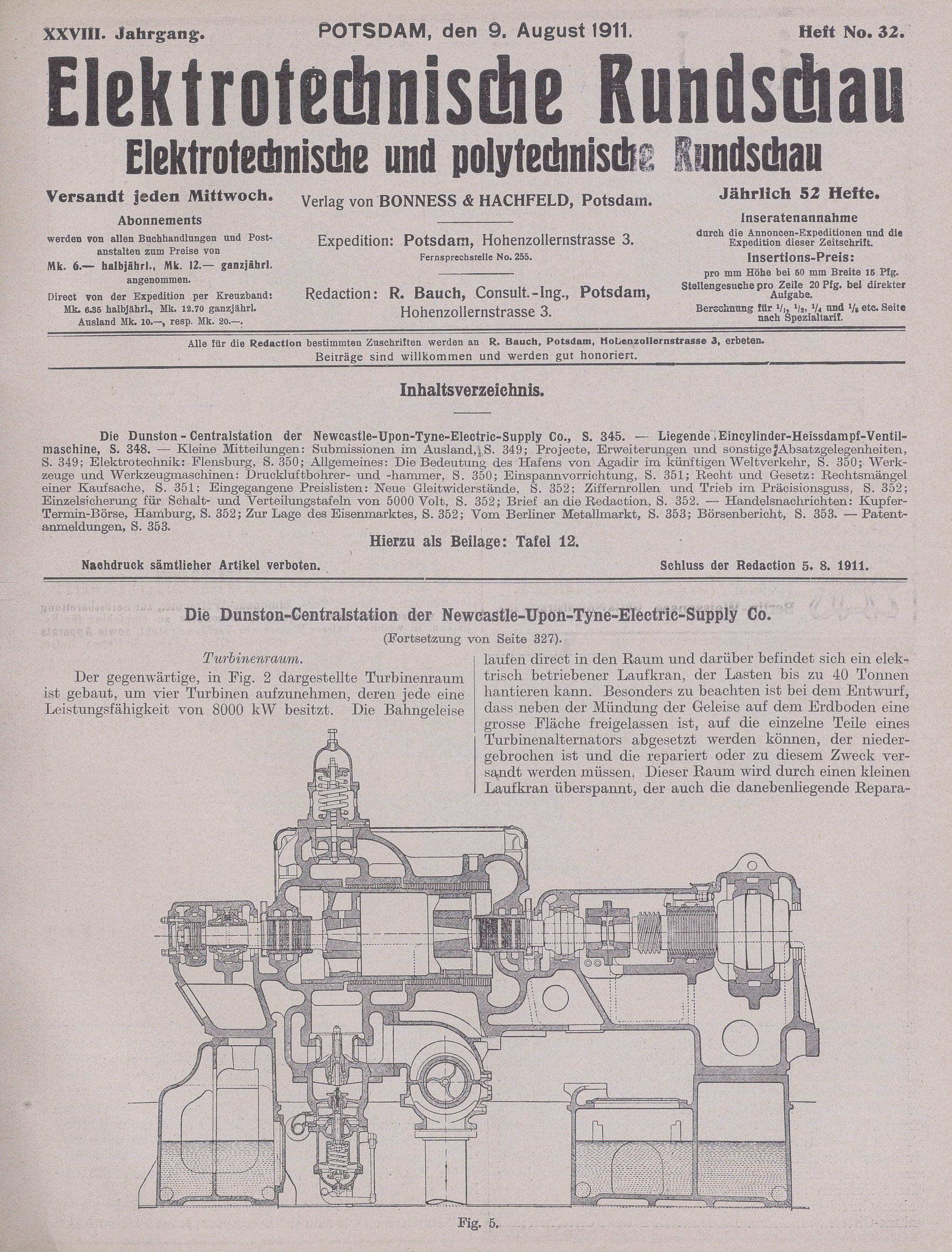 Elektrotechnische Rundschau : Elektrotechnische und polytechnische Rundschau, XXVIII. Jahrgang, Heft No. 32