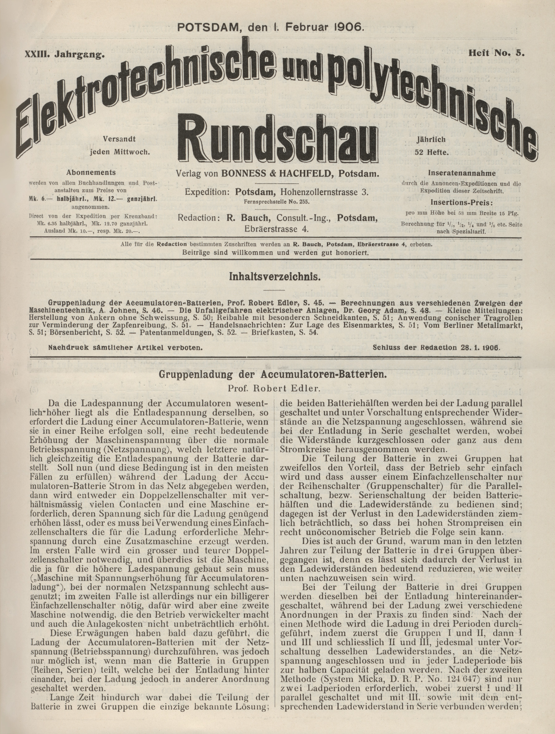 Elektrotechnische und polytechnische Rundschau, XXIII. Jahrgang, Heft No. 5