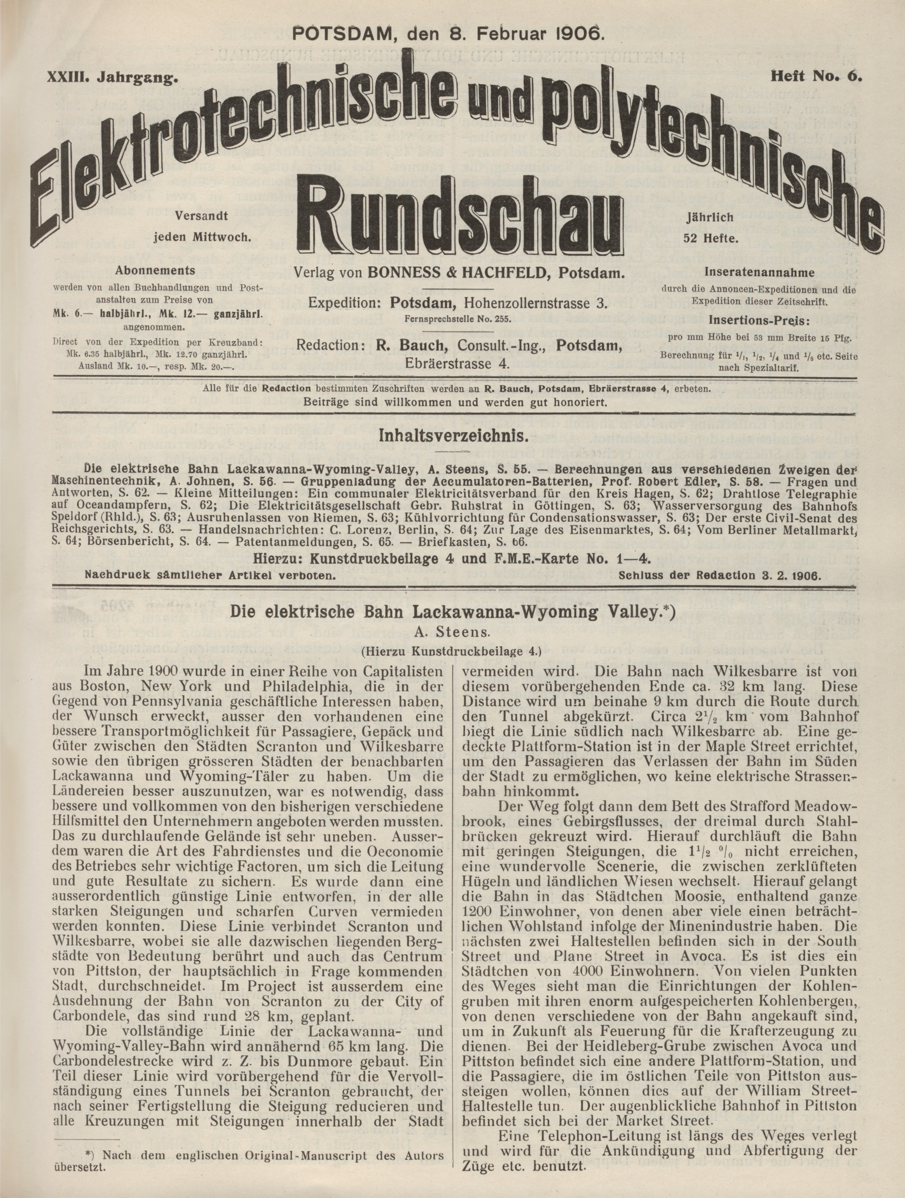 Elektrotechnische und polytechnische Rundschau, XXIII. Jahrgang, Heft No. 6