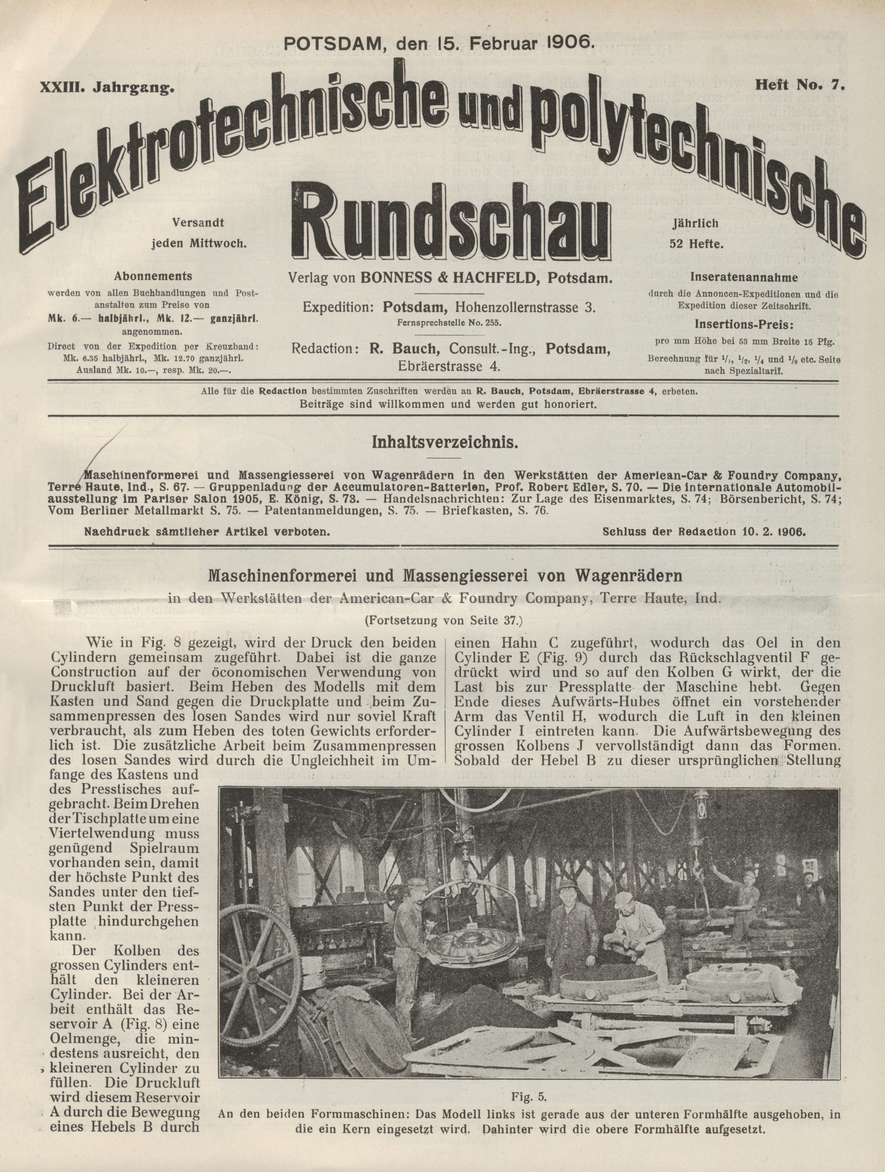 Elektrotechnische und polytechnische Rundschau, XXIII. Jahrgang, Heft No. 7