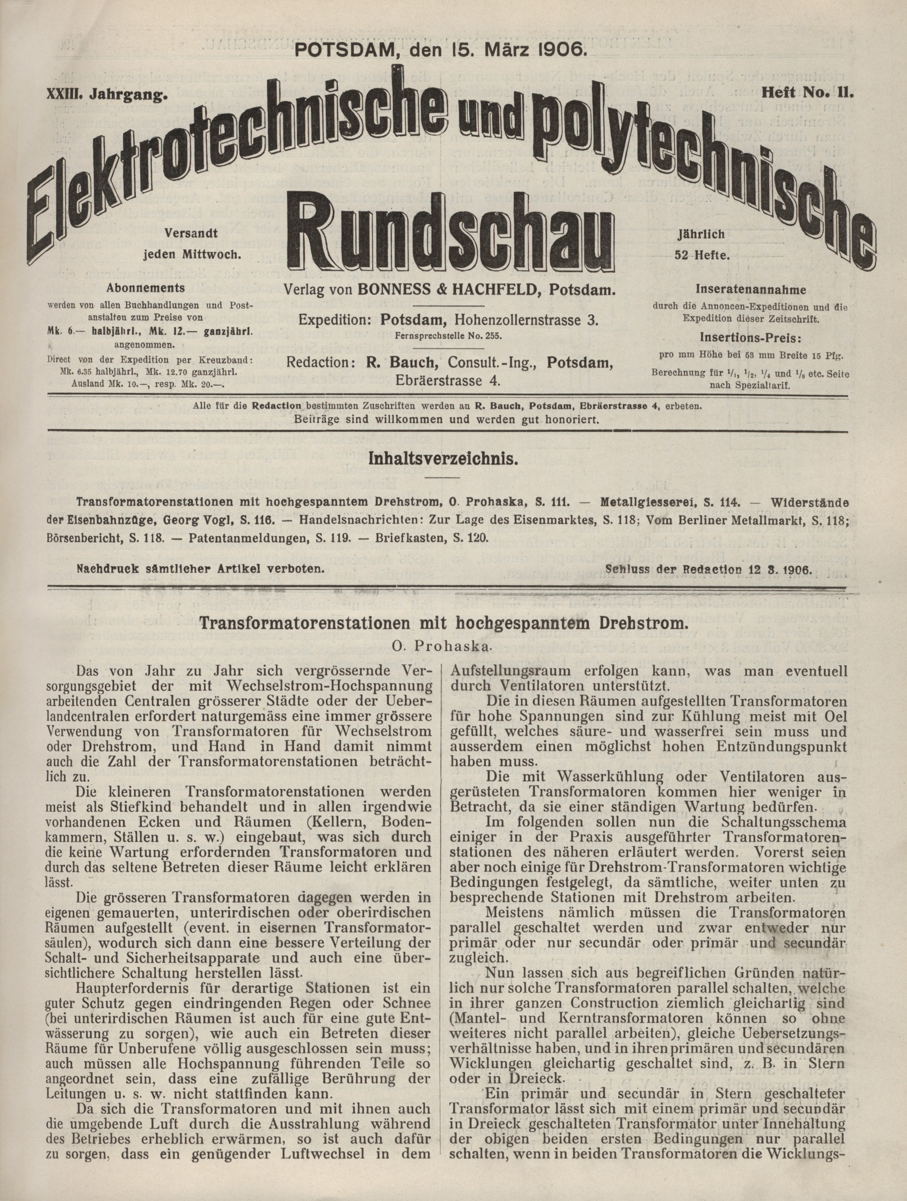 Elektrotechnische und polytechnische Rundschau, XXIII. Jahrgang, Heft No. 11