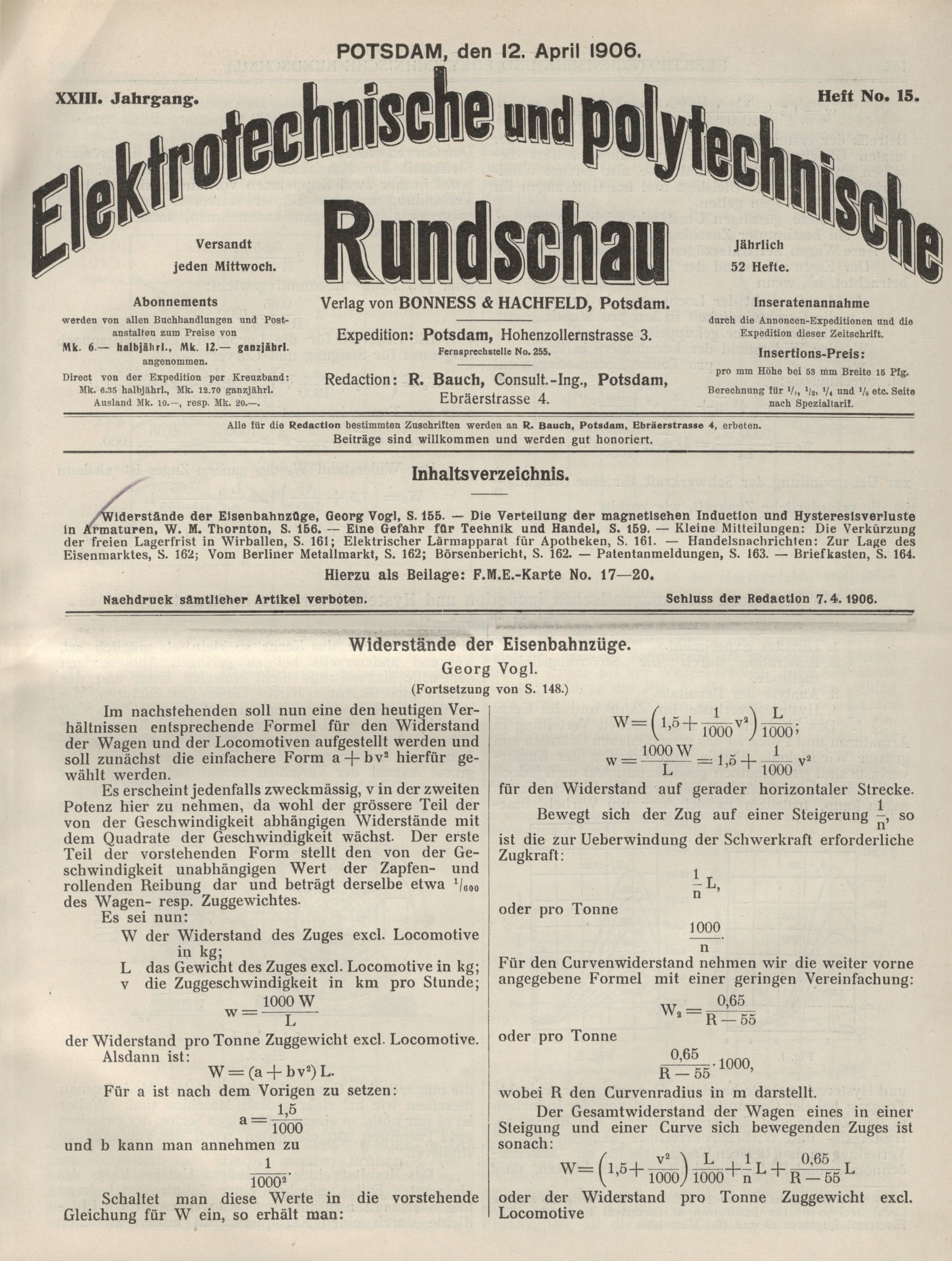Elektrotechnische und polytechnische Rundschau, XXIII. Jahrgang, Heft No. 15