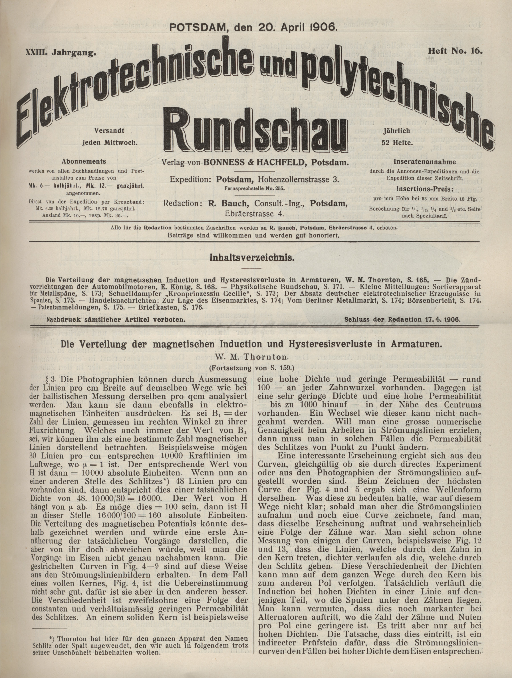 Elektrotechnische und polytechnische Rundschau, XXIII. Jahrgang, 20. April 1906, Heft No. 16