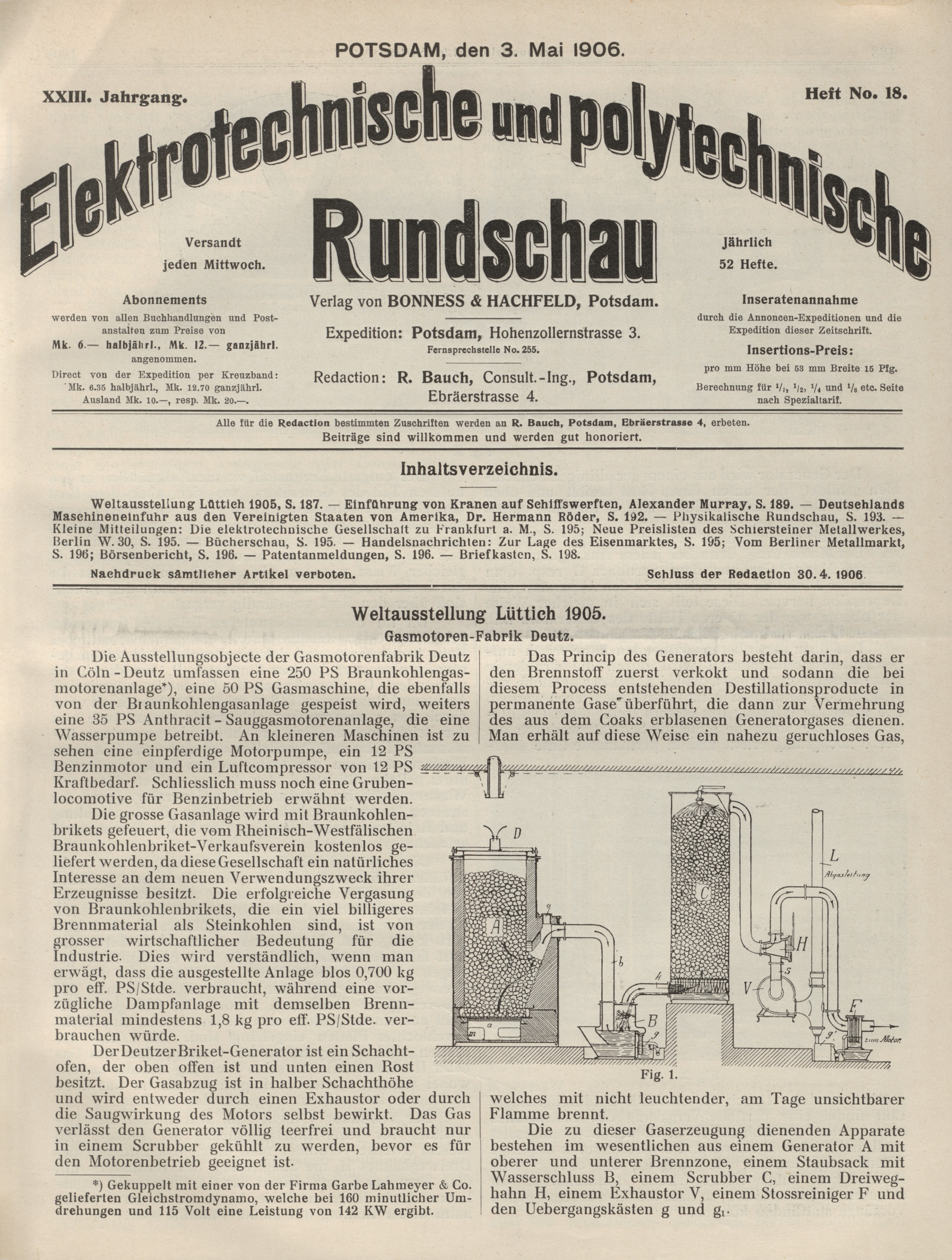 Elektrotechnische und polytechnische Rundschau, XXIII. Jahrgang, Heft No. 18