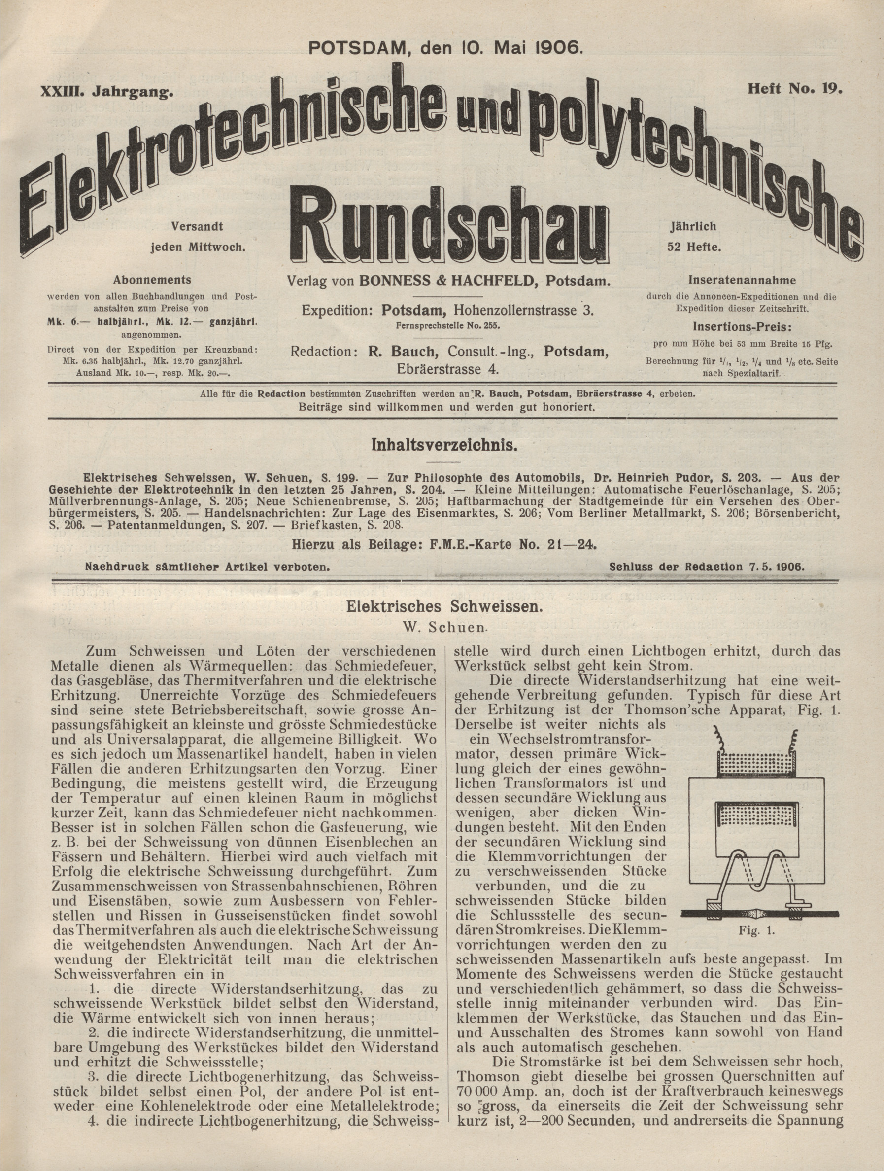 Elektrotechnische und polytechnische Rundschau, XXIII. Jahrgang,  Heft No. 19