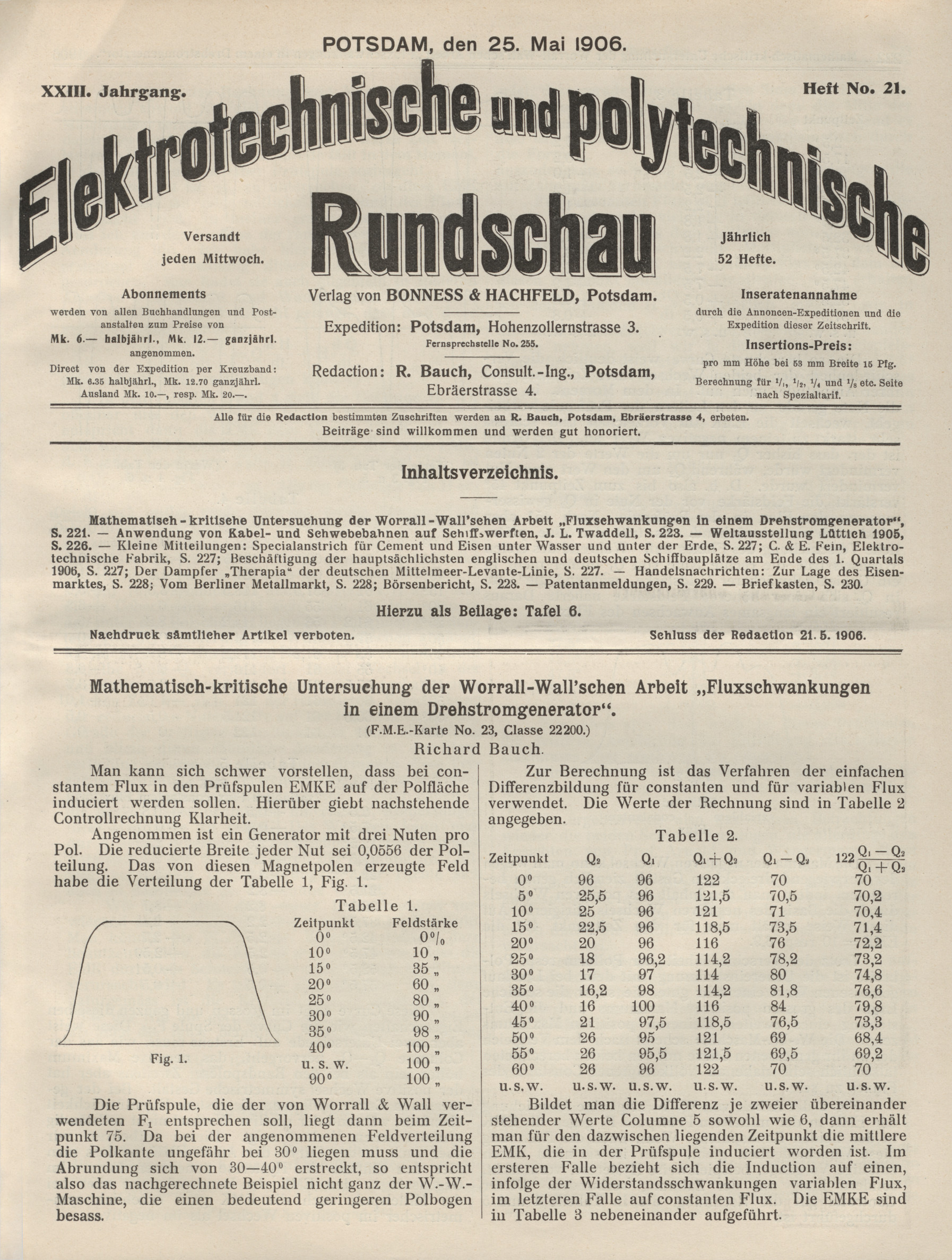 Elektrotechnische und polytechnische Rundschau, XXIII. Jahrgang, Heft No. 21