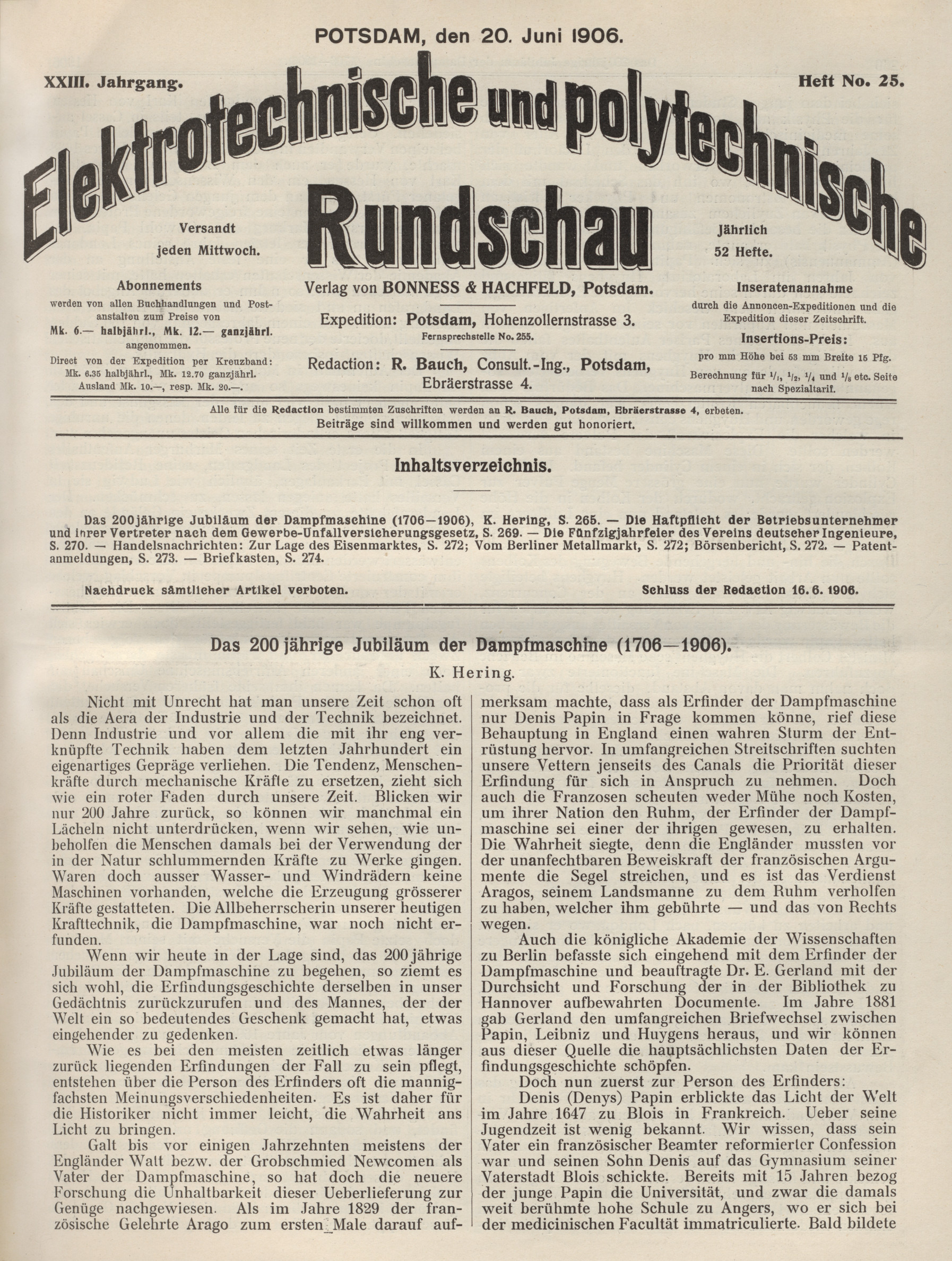 Elektrotechnische und polytechnische Rundschau, XXIII. Jahrgang, Heft No. 25
