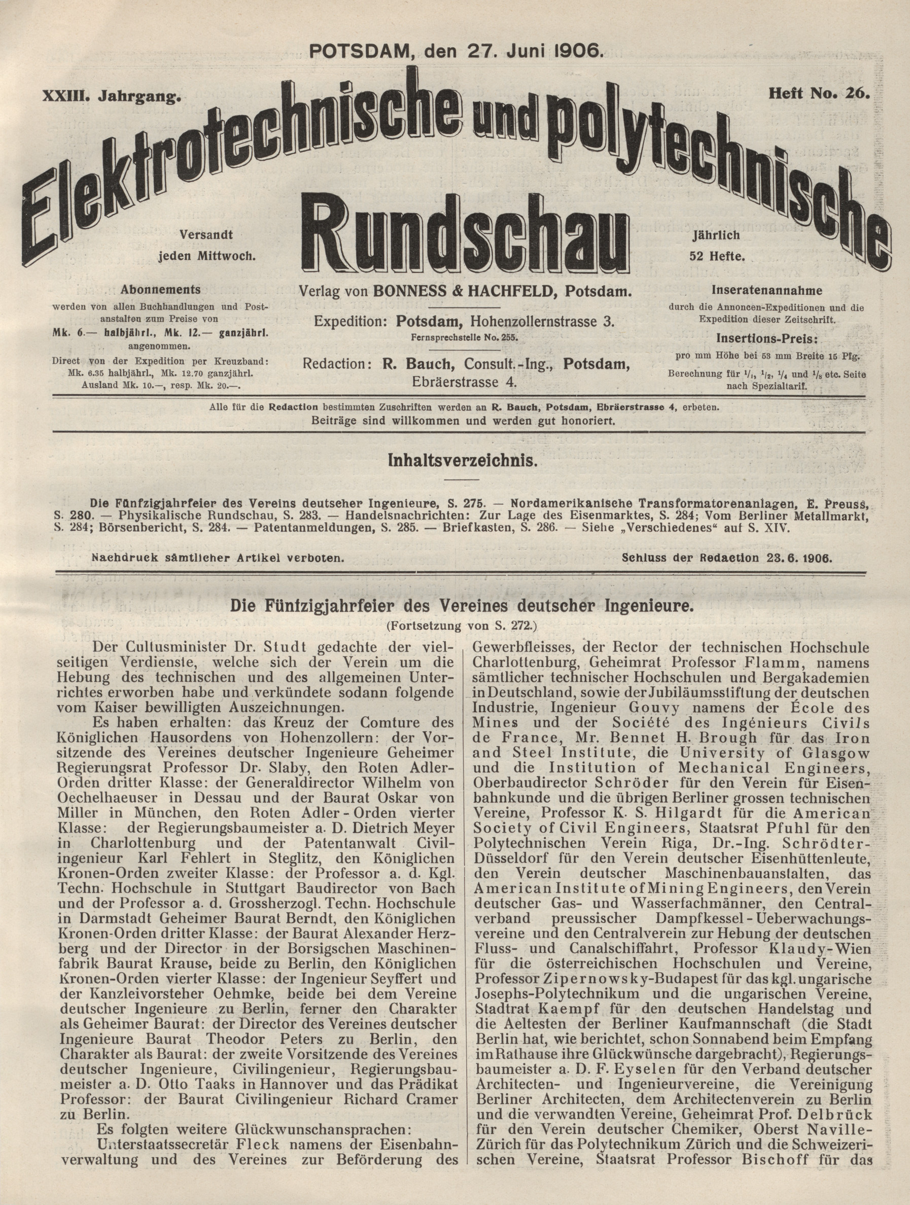 Elektrotechnische und polytechnische Rundschau, XXIII. Jahrgang, Heft No. 26