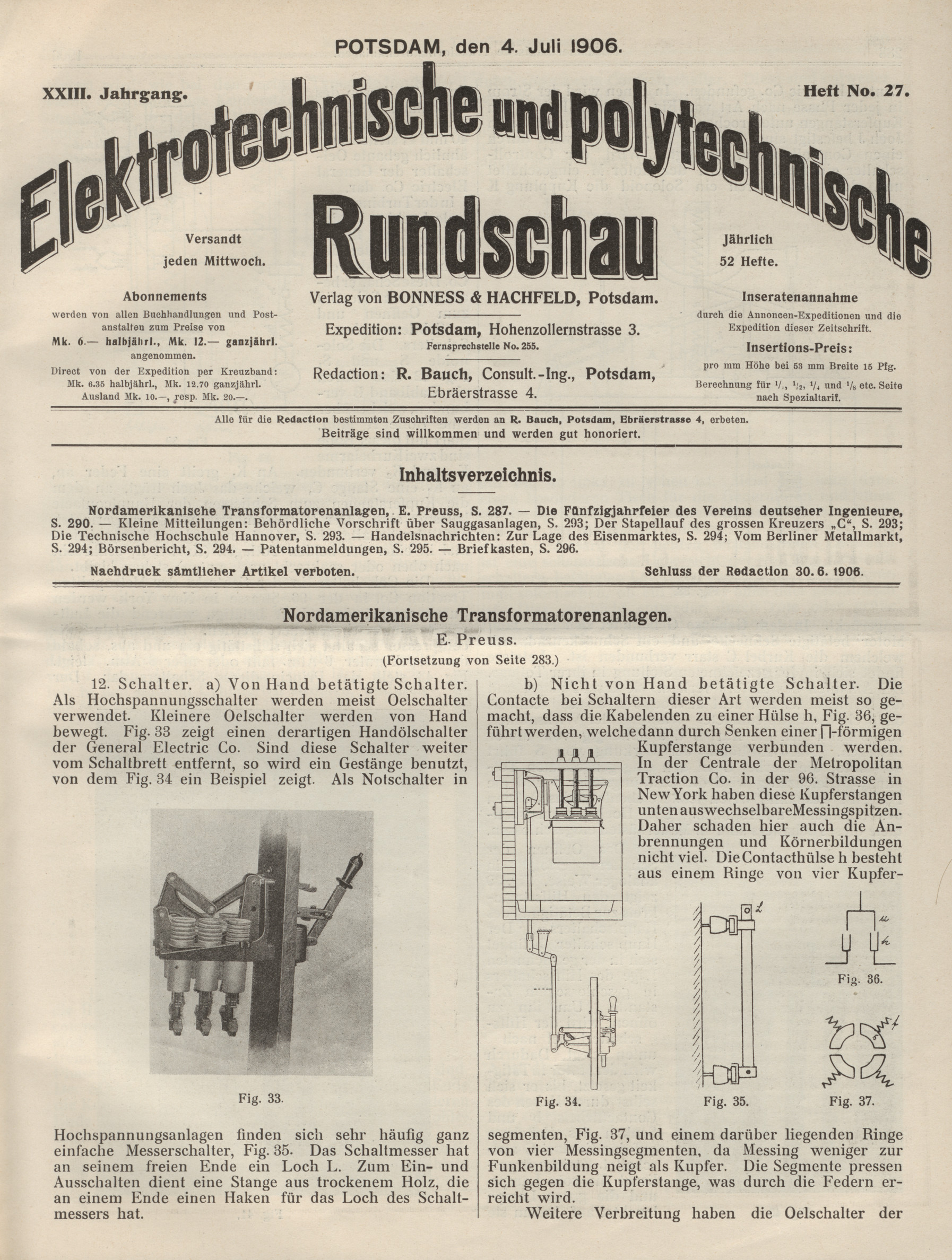 Elektrotechnische und polytechnische Rundschau, XXIII. Jahrgang, Heft No. 27