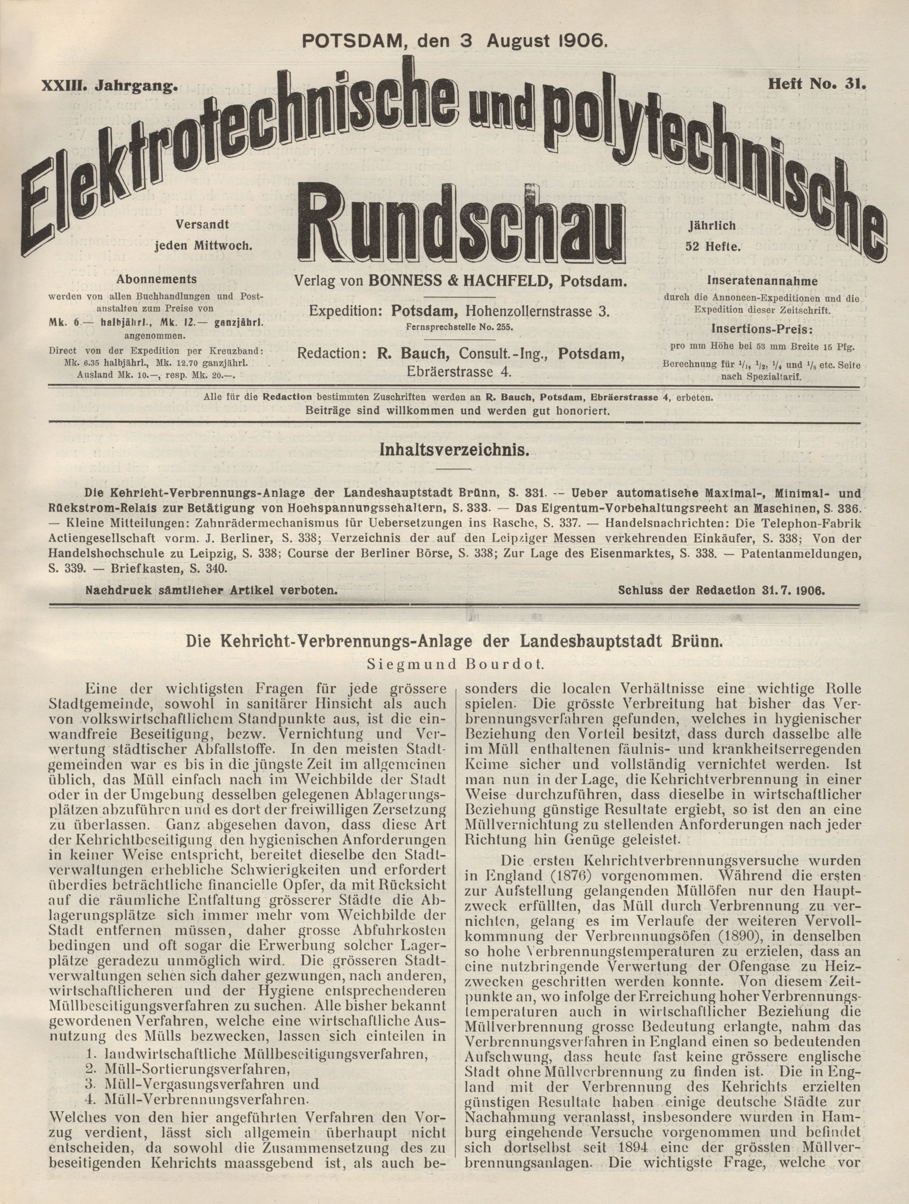 Elektrotechnische und polytechnische Rundschau, XXIII. Jahrgang, Heft No. 31