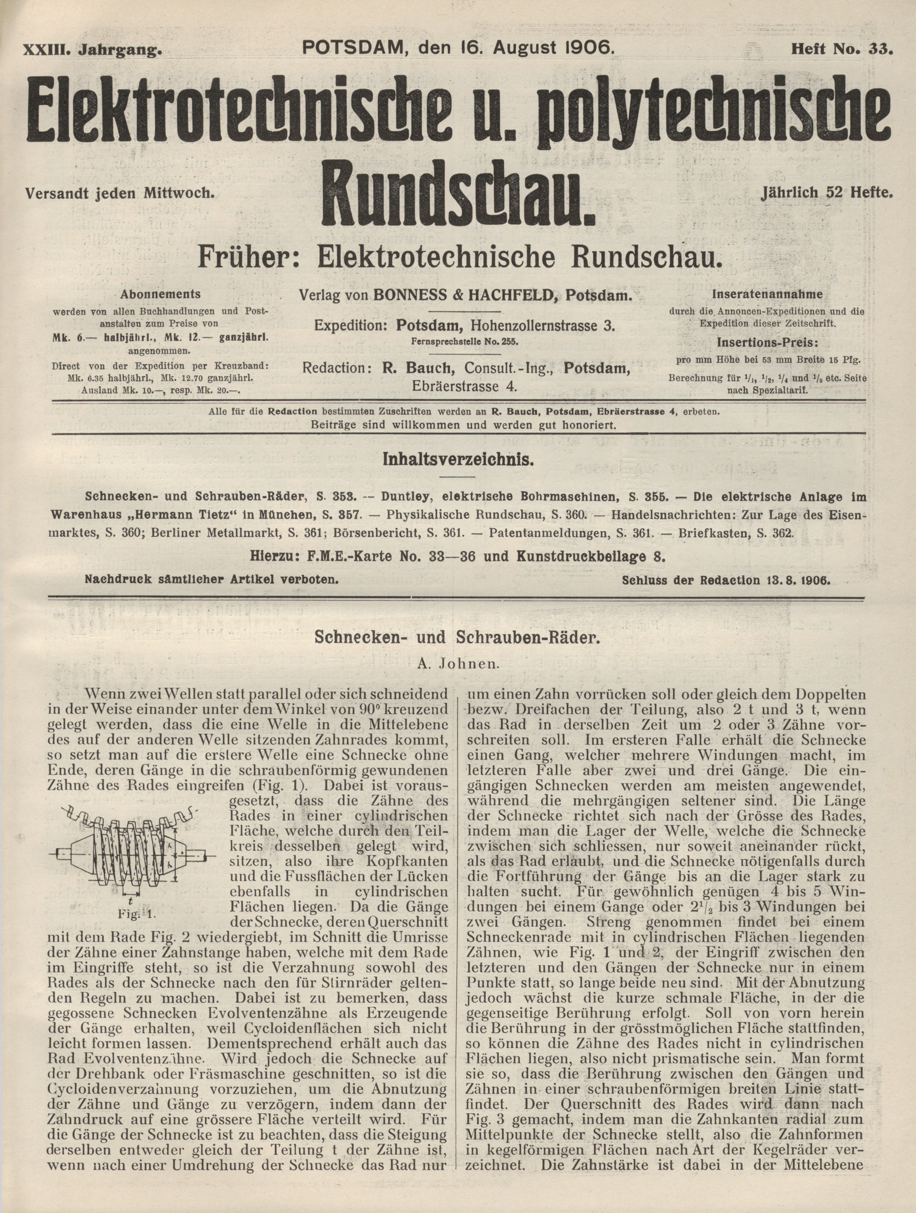 Elektrotechnische und polytechnische Rundschau, XXIII. Jahrgang, Heft No. 33