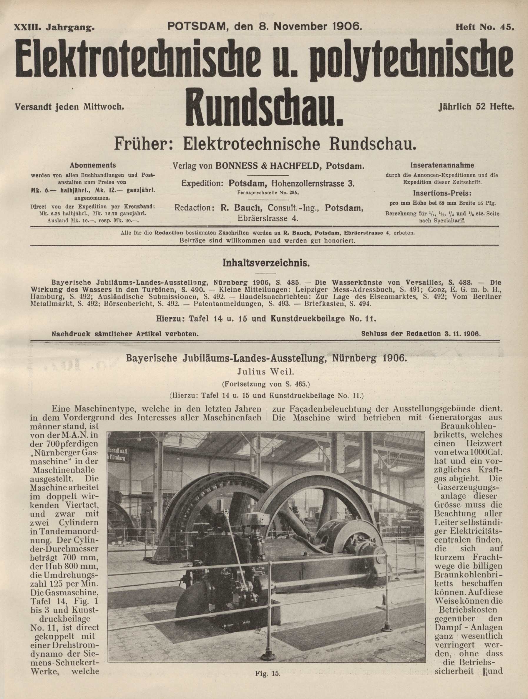 Elektrotechnische und polytechnische Rundschau, XXIII. Jahrgang, Heft No. 45