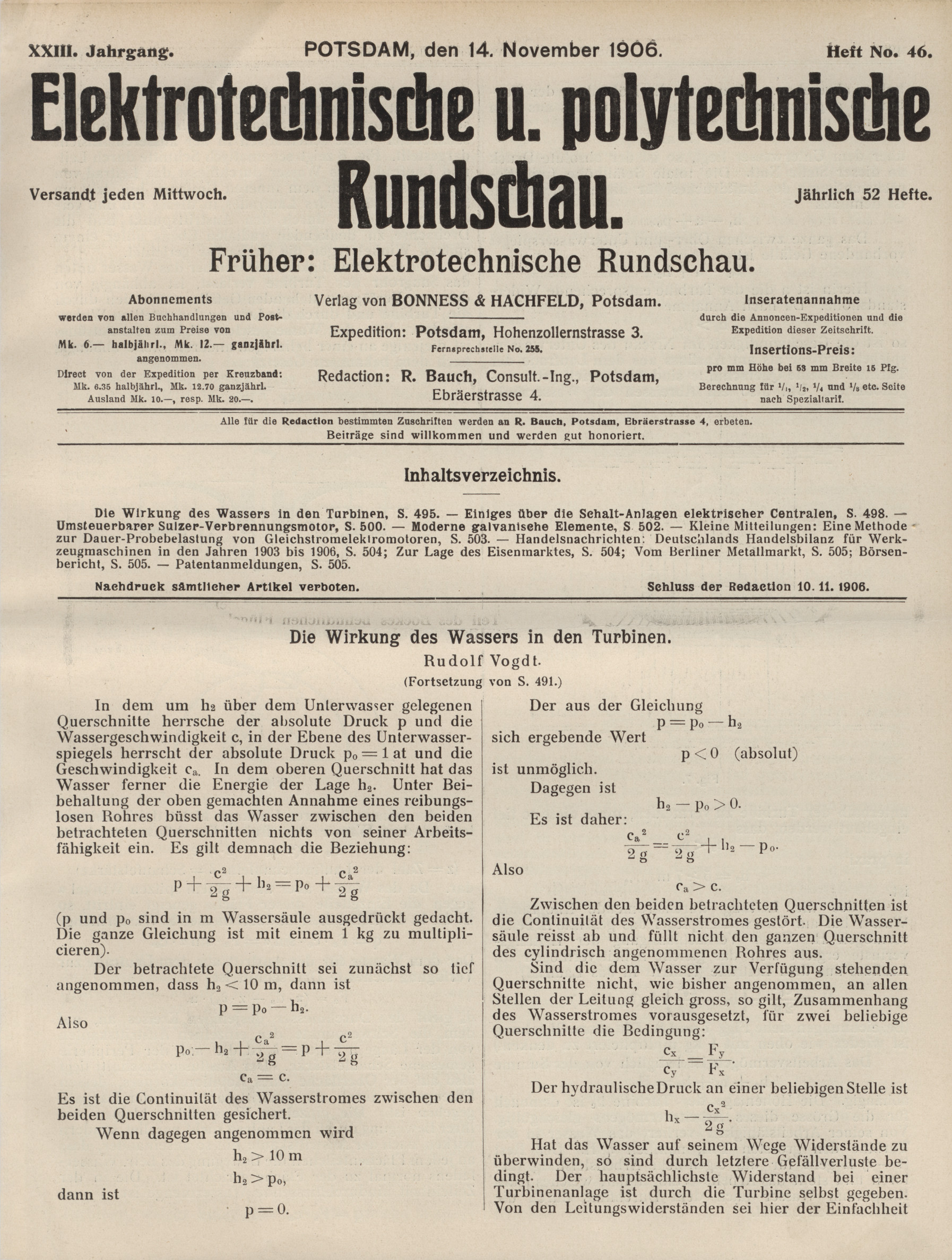 Elektrotechnische und polytechnische Rundschau, XXIII. Jahrgang, Heft No. 46
