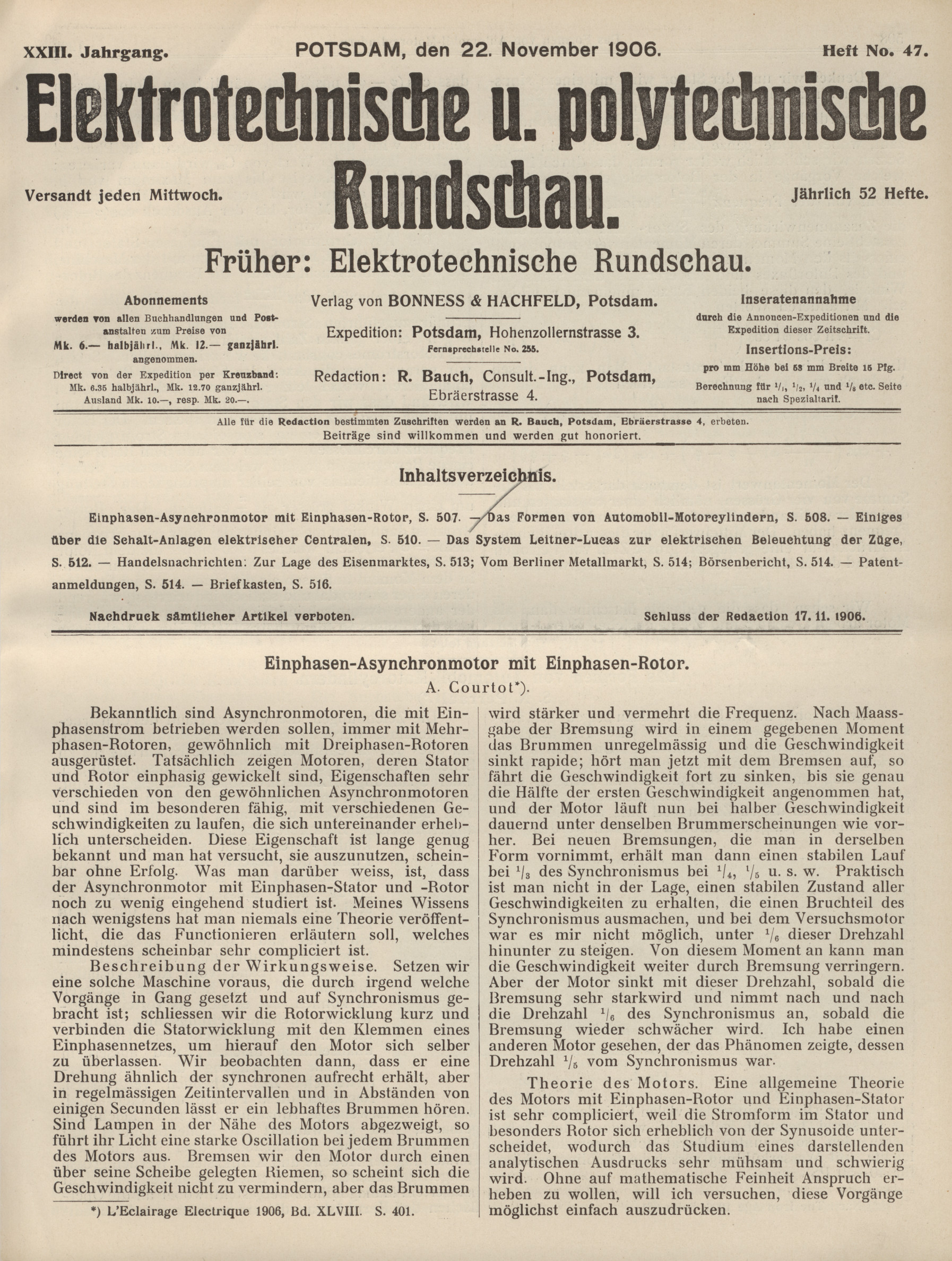 Elektrotechnische und polytechnische Rundschau, XXIII. Jahrgang, Heft No. 47
