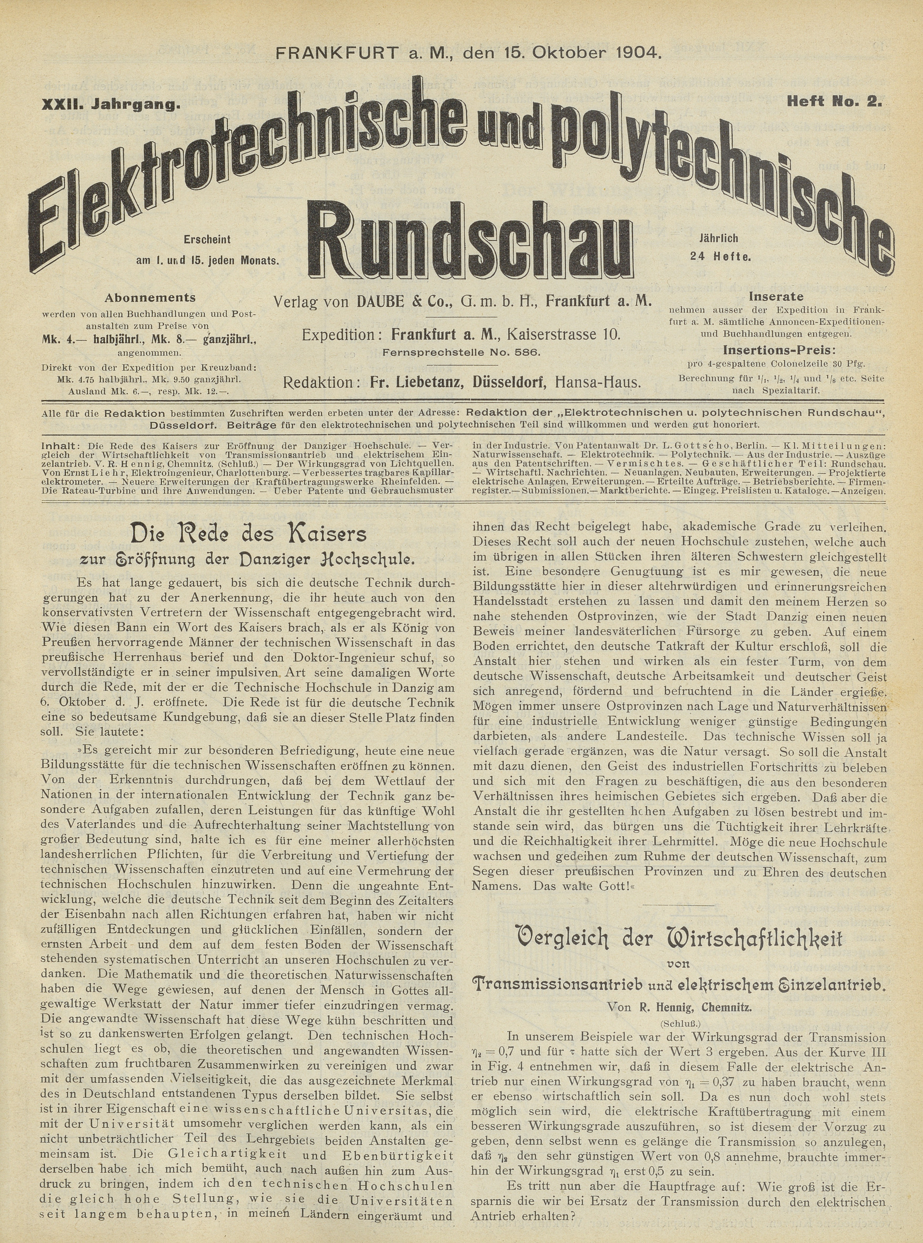 Elektrotechnische und polytechnische Rundschau, XXII. Jahrgang, Heft No. 2