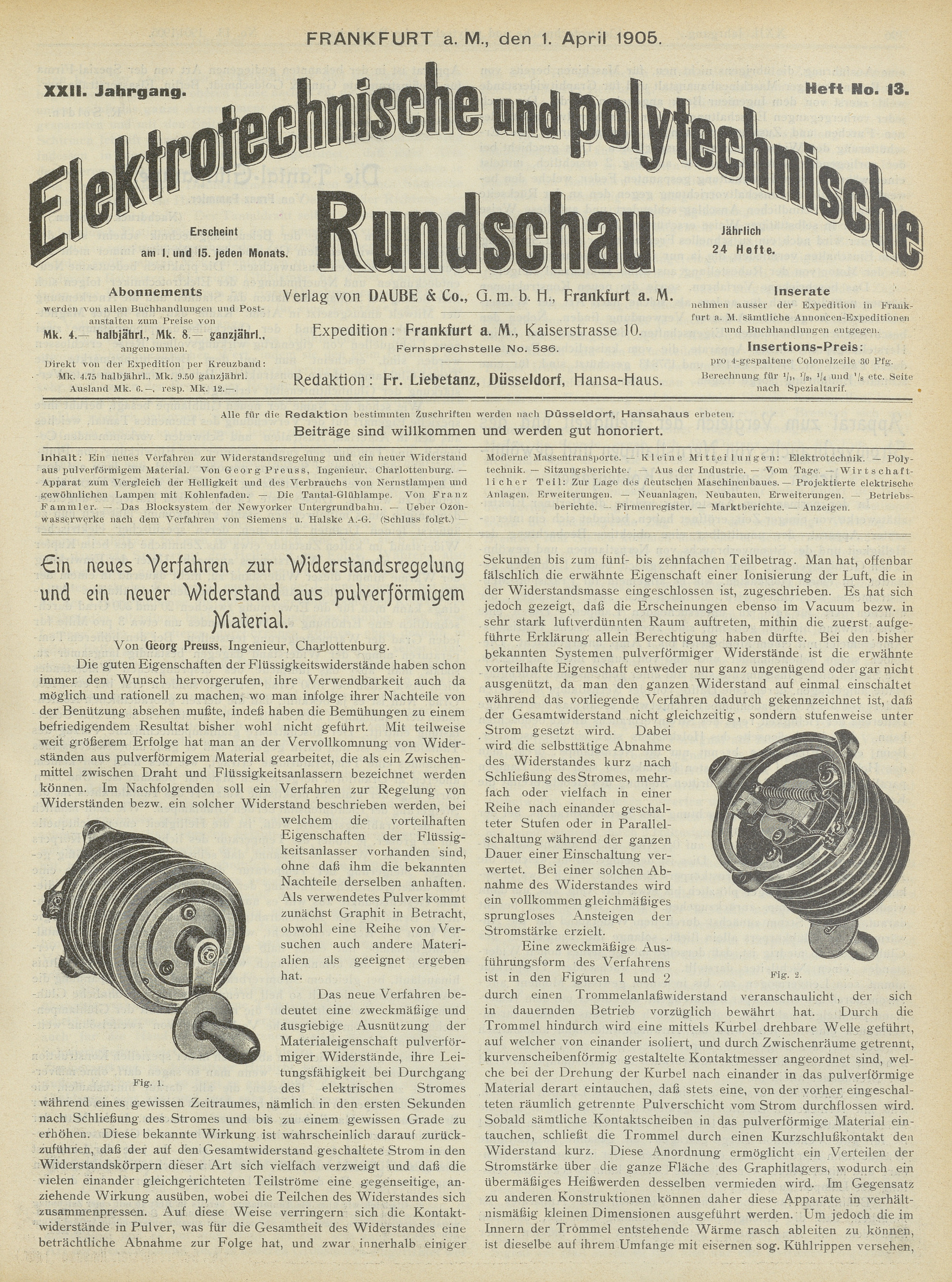 Elektrotechnische und polytechnische Rundschau, XXII. Jahrgang, Heft No. 13