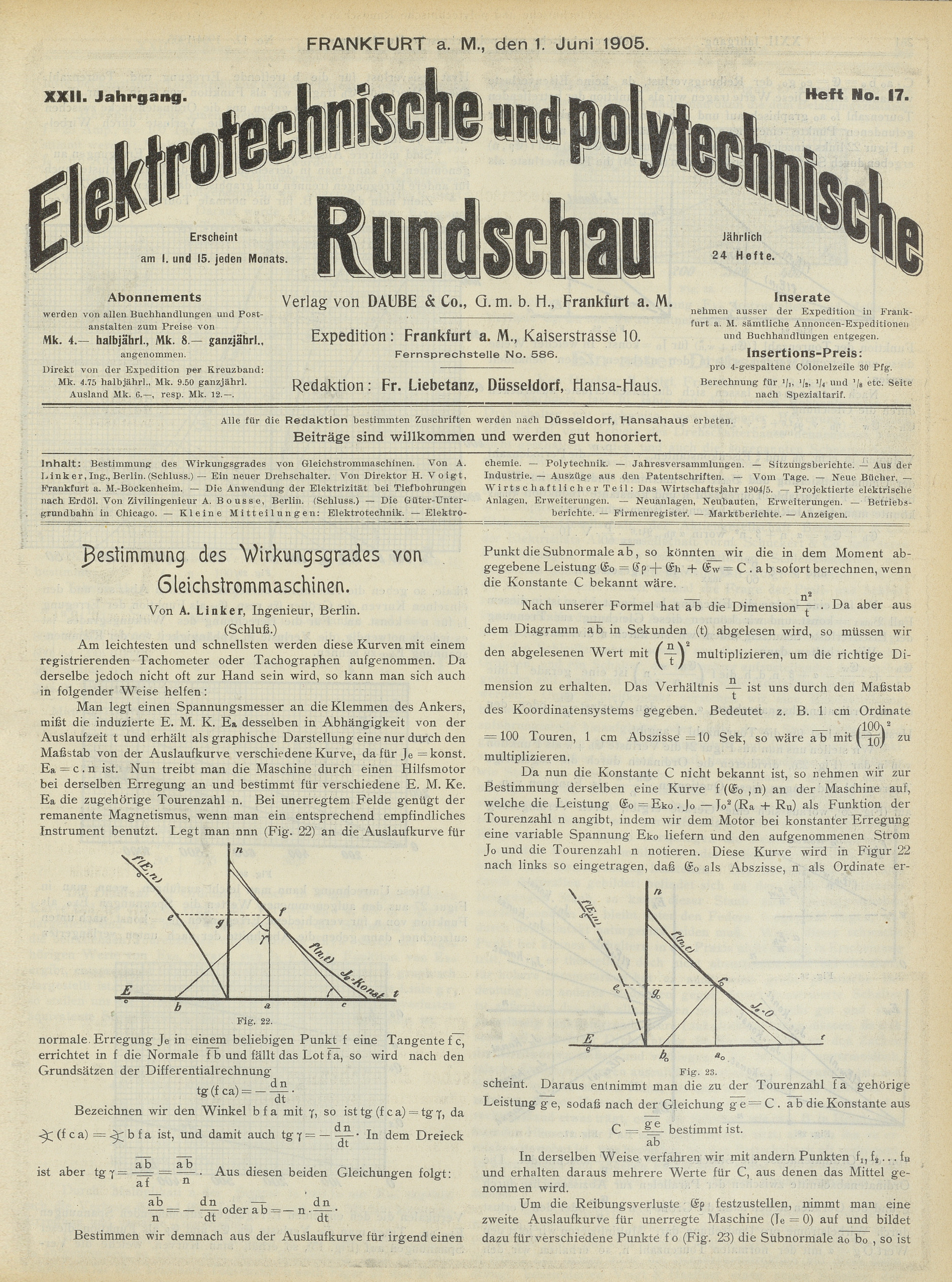 Elektrotechnische und polytechnische Rundschau, XXII. Jahrgang, Heft No. 17