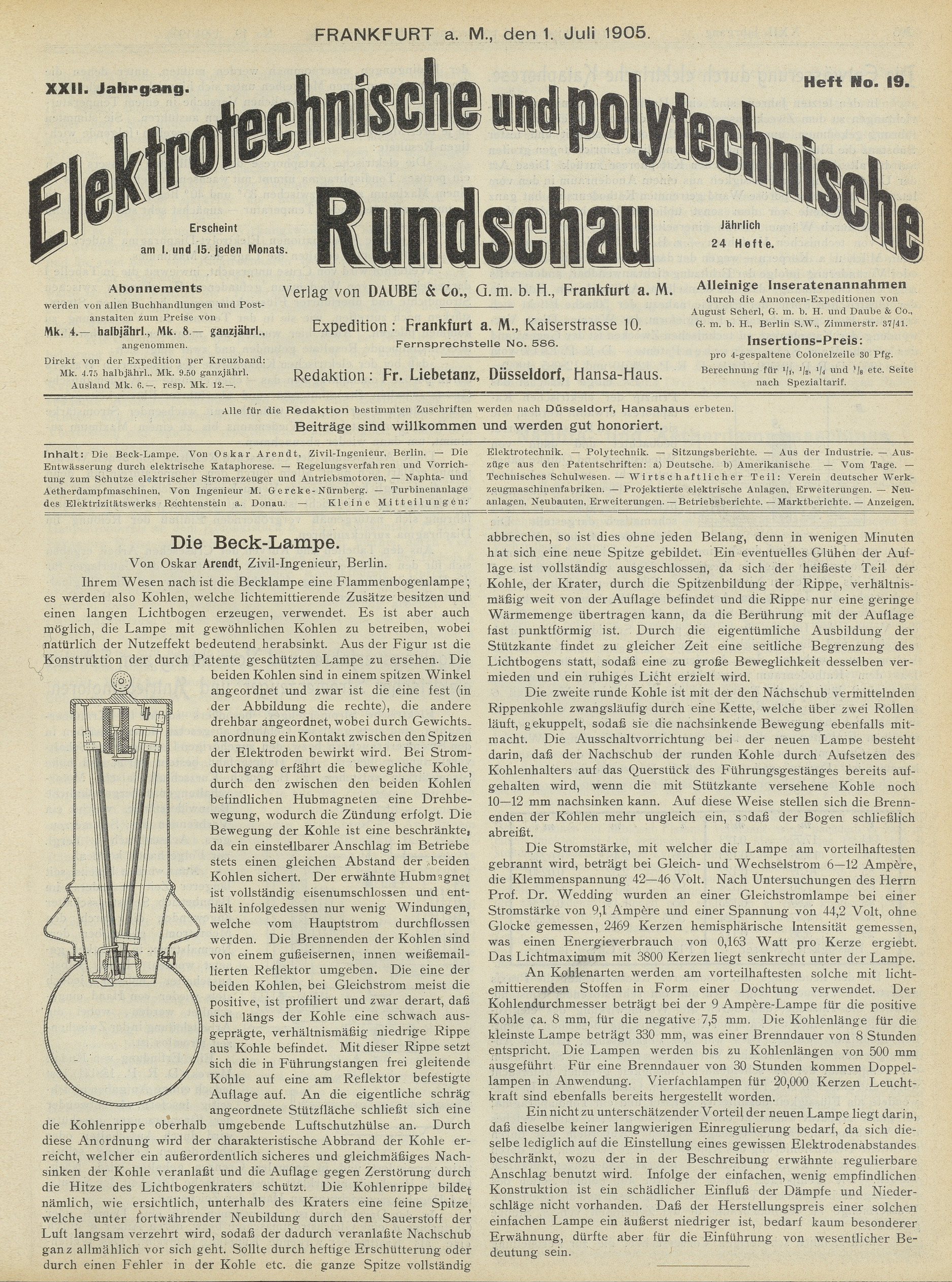 Elektrotechnische und polytechnische Rundschau, XXII. Jahrgang, Heft No. 19