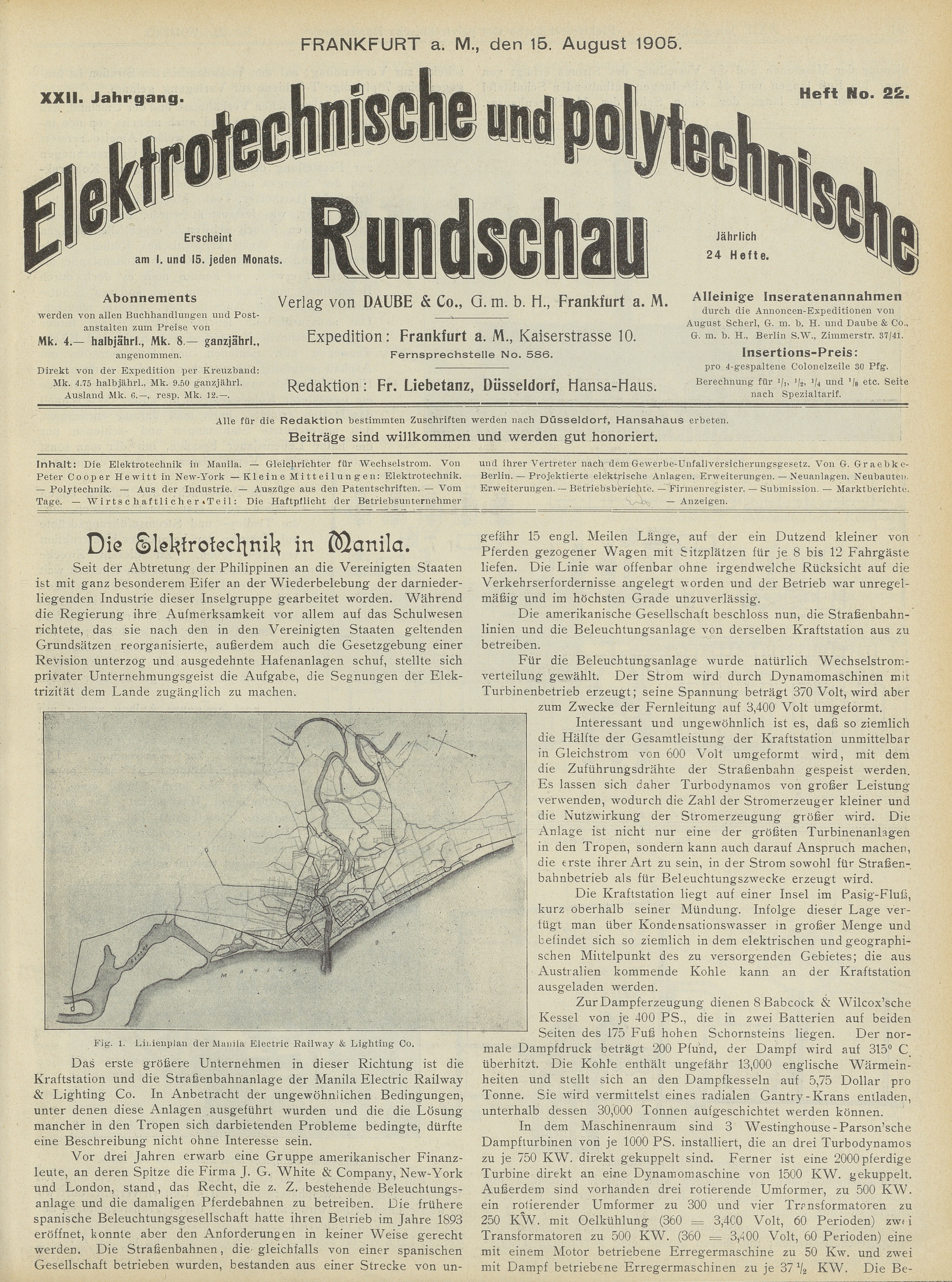 Elektrotechnische und polytechnische Rundschau, XXII. Jahrgang, Heft No. 22