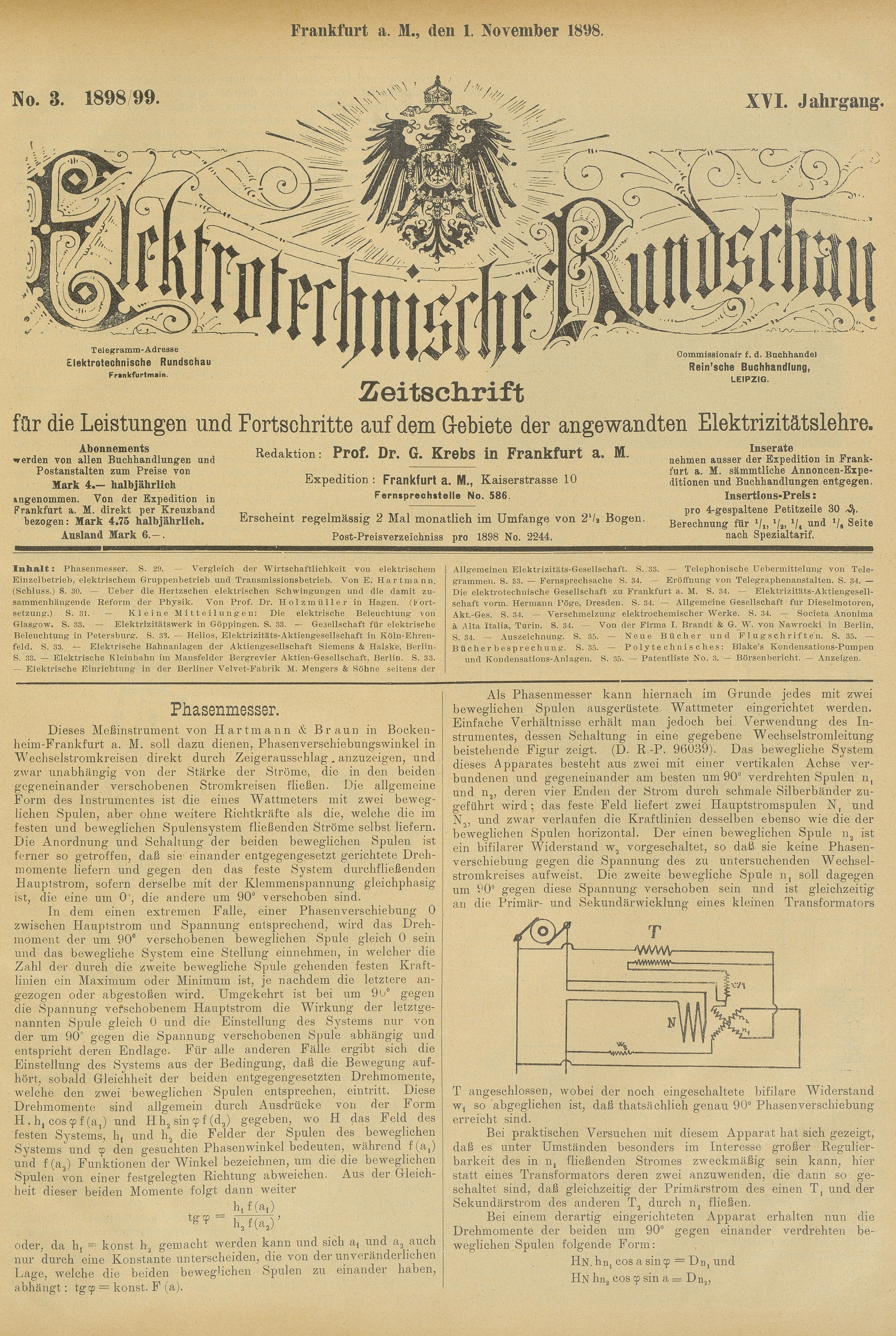 Elektrotechnische Rundschau : Zeitschrift für die Leistungen und Fortschritte auf dem Gebiete der angewandten Elektrizitätslehre, No. 3, XVI Jahrgang