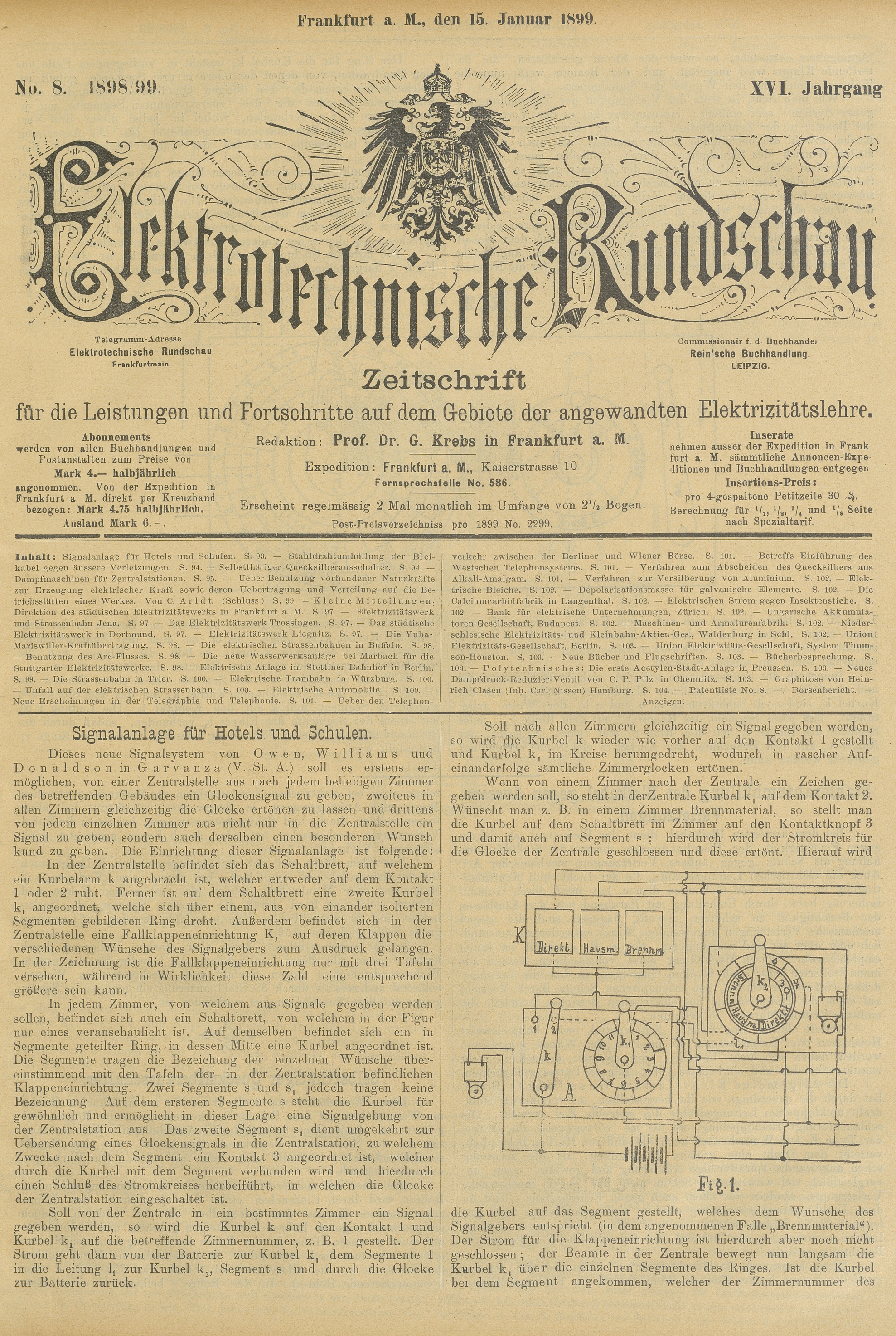 Elektrotechnische Rundschau : Zeitschrift für die Leistungen und Fortschritte auf dem Gebiete der angewandten Elektrizitätslehre, No. 8, XVI Jahrgang