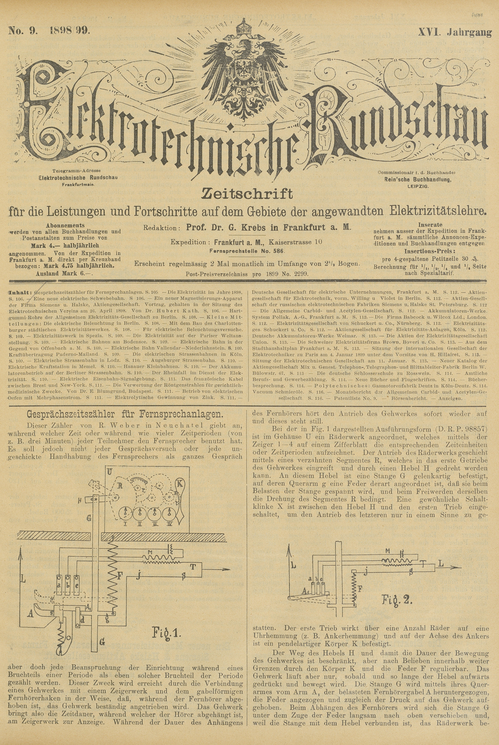 Elektrotechnische Rundschau : Zeitschrift für die Leistungen und Fortschritte auf dem Gebiete der angewandten Elektrizitätslehre, No. 9, XVI Jahrgang