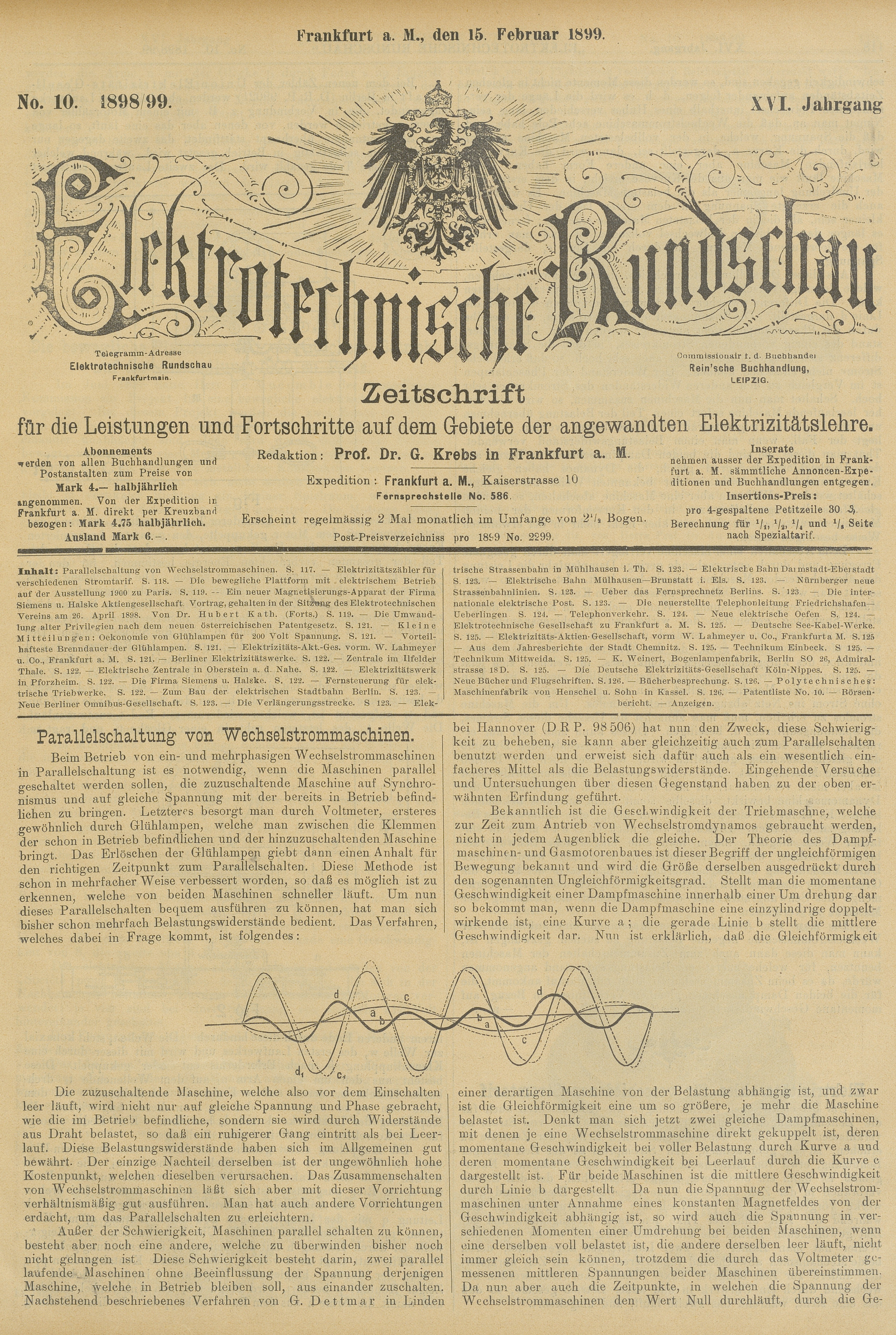 Elektrotechnische Rundschau : Zeitschrift für die Leistungen und Fortschritte auf dem Gebiete der angewandten Elektrizitätslehre, No. 10, XVI Jahrgang