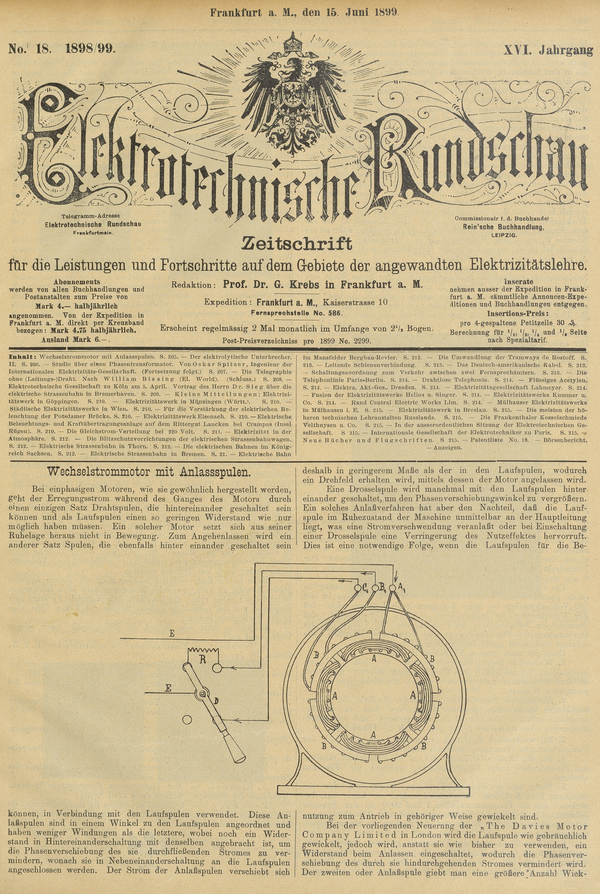 Elektrotechnische Rundschau : Zeitschrift für die Leistungen und Fortschritte auf dem Gebiete der angewandten Elektrizitätslehre, No. 18, XVI Jahrgang