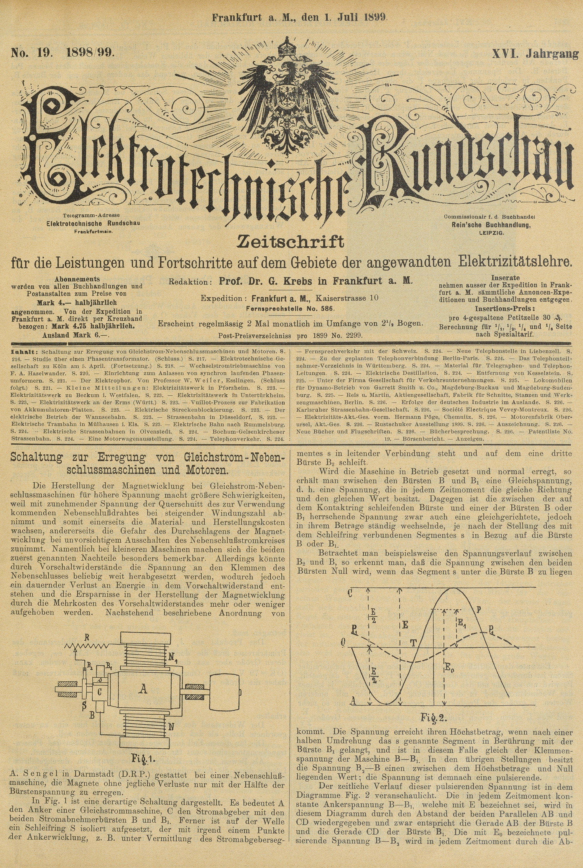 Elektrotechnische Rundschau : Zeitschrift für die Leistungen und Fortschritte auf dem Gebiete der angewandten Elektrizitätslehre, No. 19, XVI Jahrgang