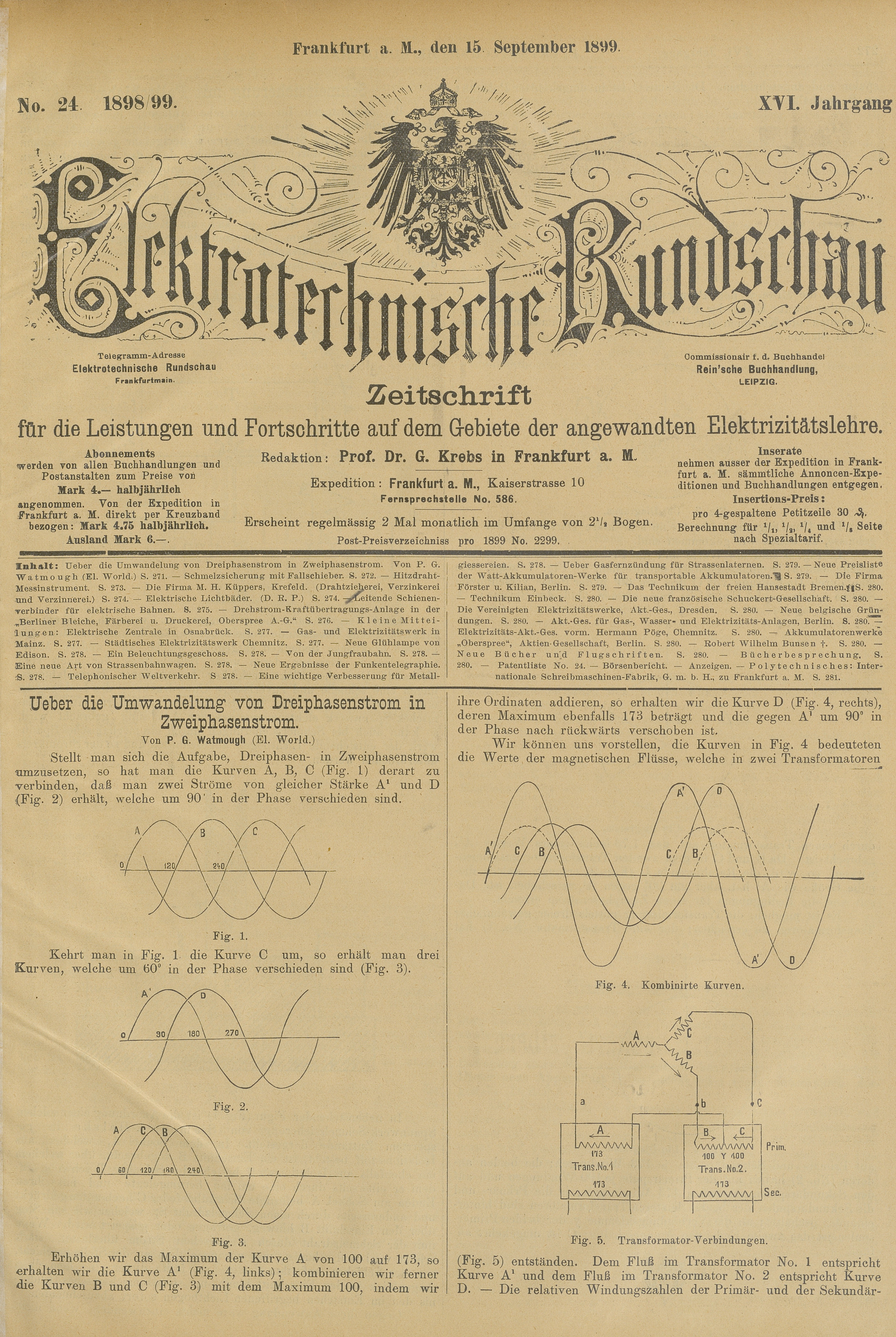 Elektrotechnische Rundschau : Zeitschrift für die Leistungen und Fortschritte auf dem Gebiete der angewandten Elektrizitätslehre, No. 24, XVI Jahrgang