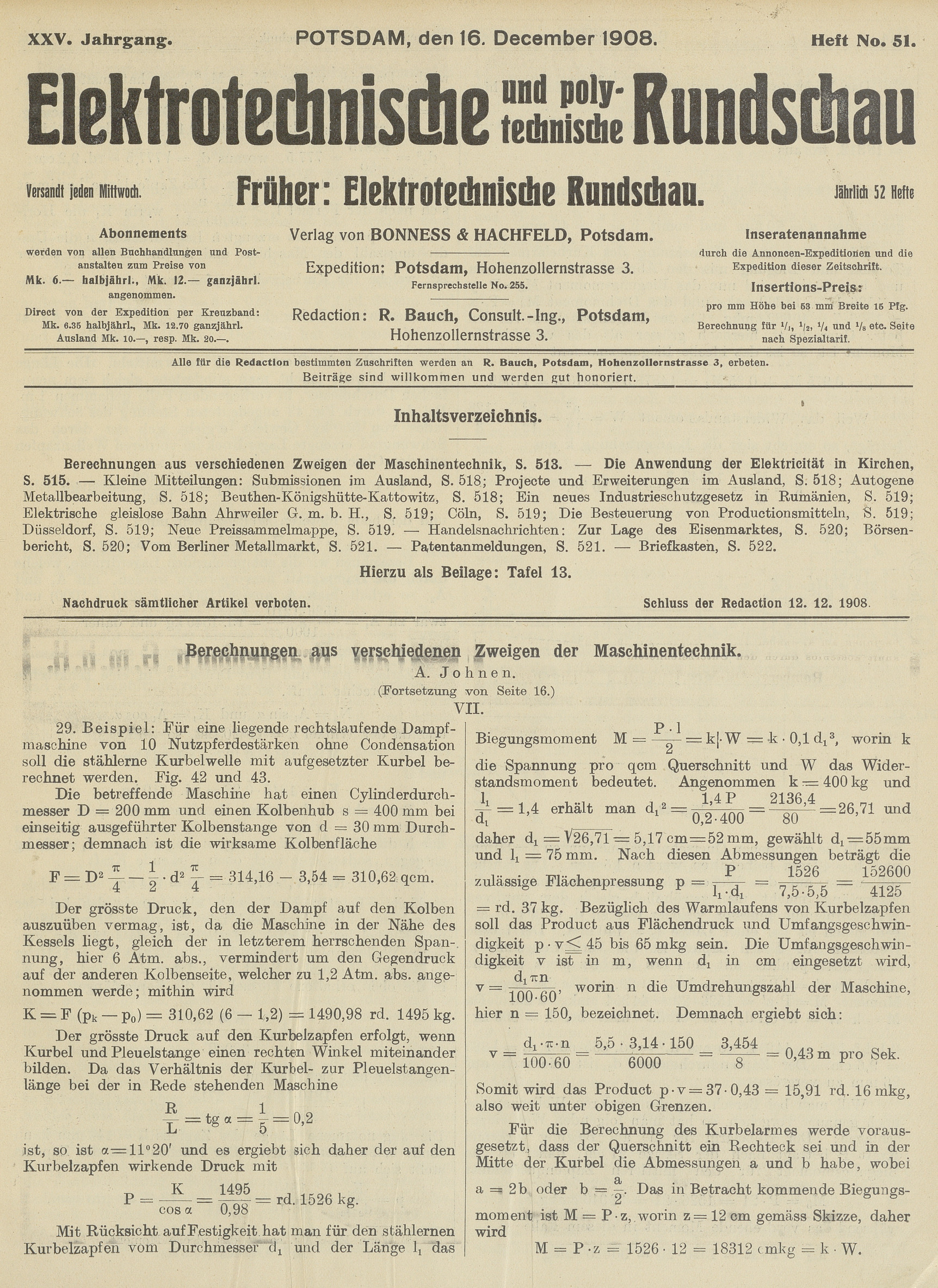 Elektrotechnische und polytechnische Rundschau, XXV. Jahrgang, Heft No. 51