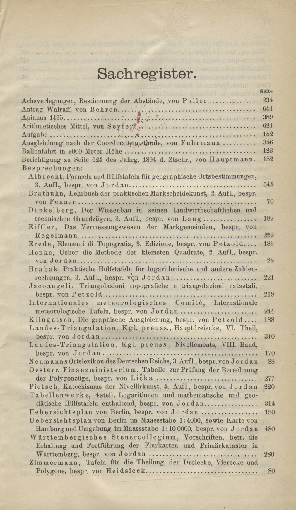 Zeitschrift für Vermessungswesen, 1895, Index