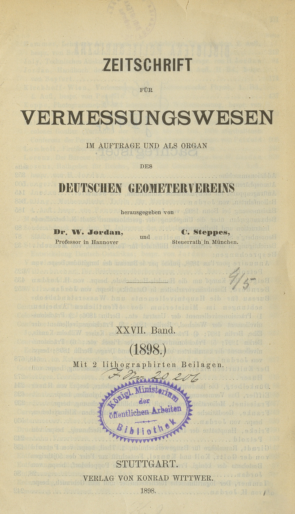 Zeitschrift für Vermessungswesen, 1898, Index