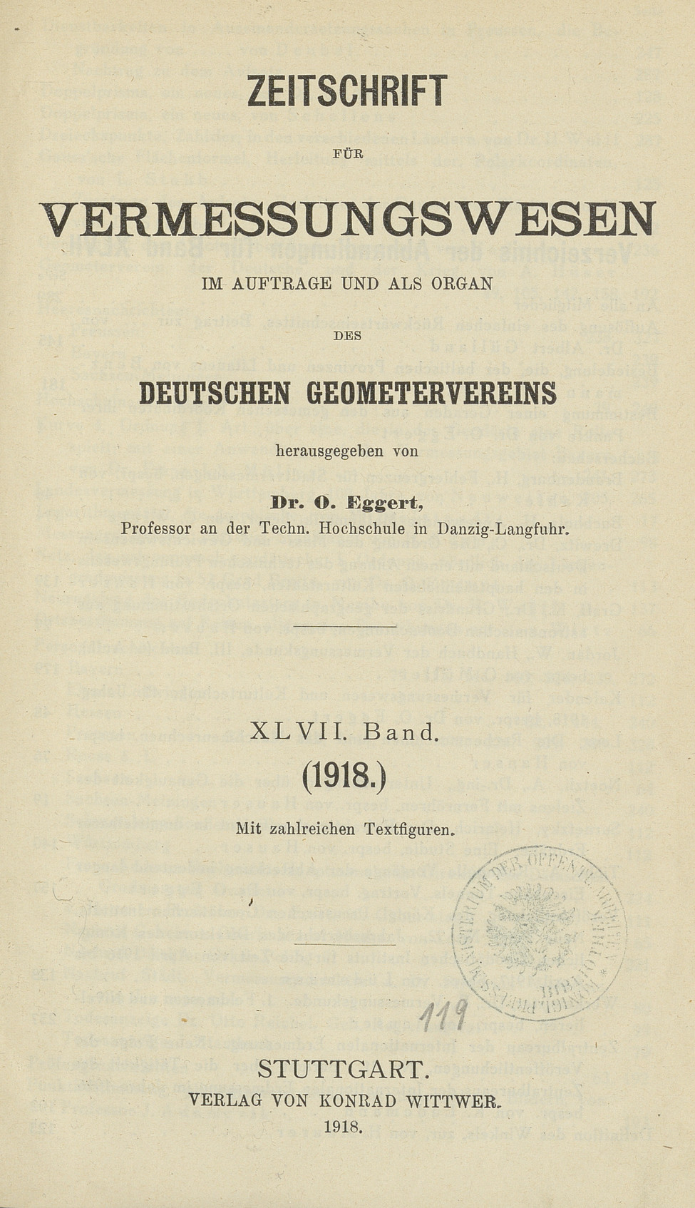 Zeitschrift für Vermessungswesen, 1918, Index