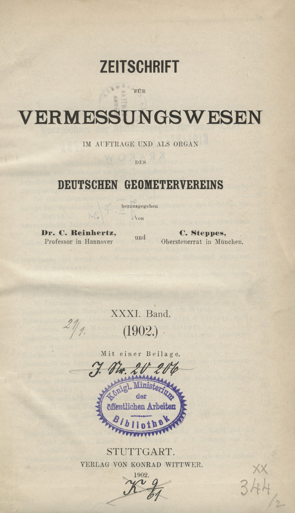 Zeitschrift für Vermessungswesen, 1902, Index