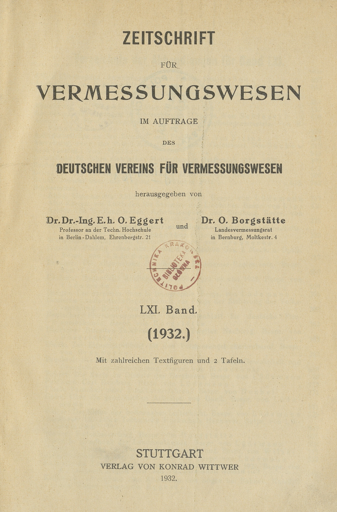 Zeitschrift für Vermessungswesen, 1932, Index