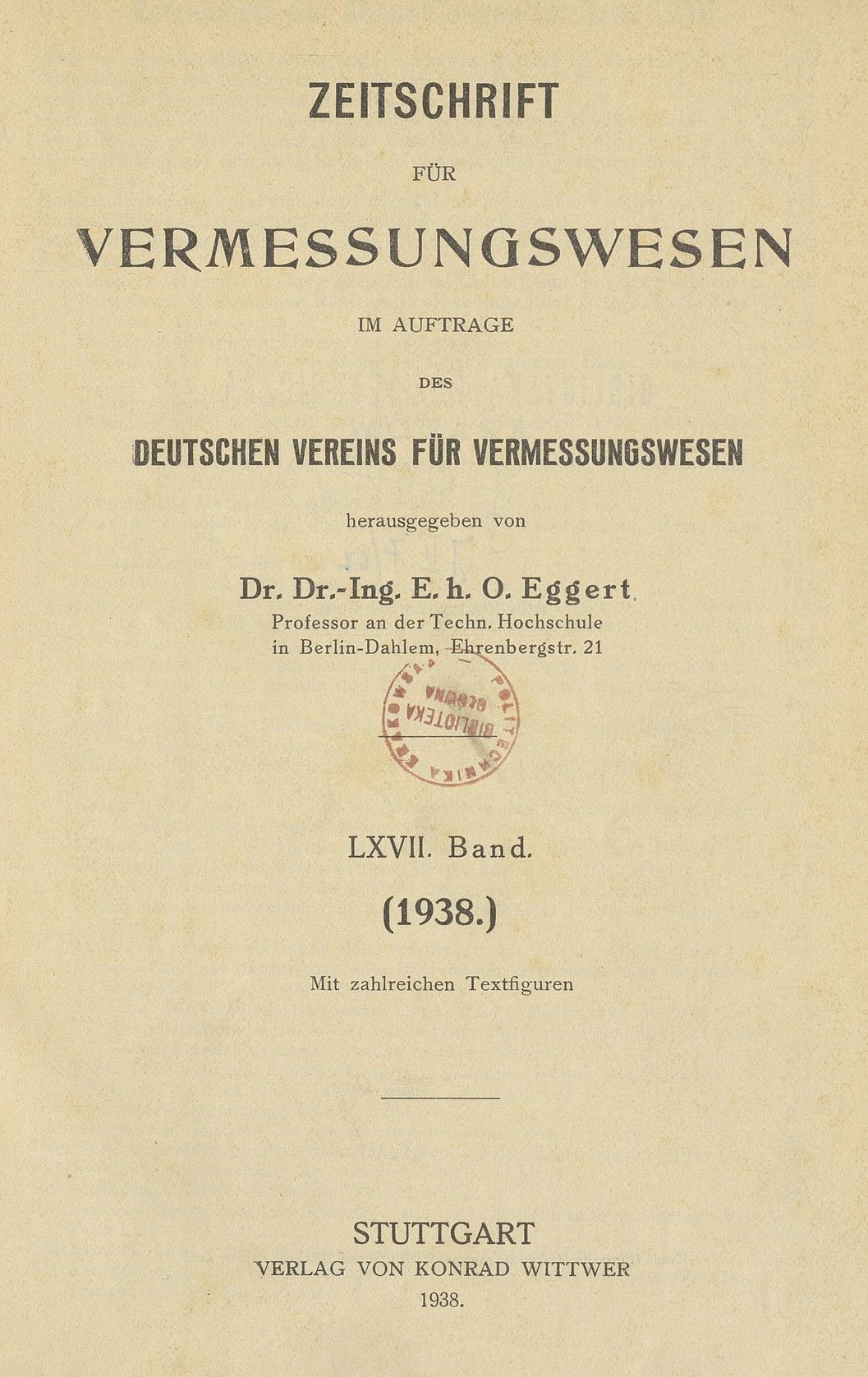 Zeitschrift für Vermessungswesen, 1938, Index