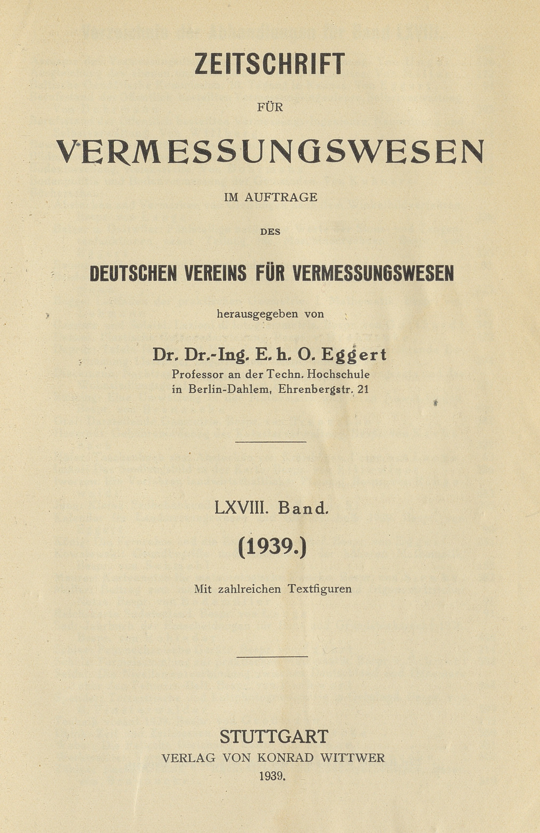 Zeitschrift für Vermessungswesen, 1939, Index