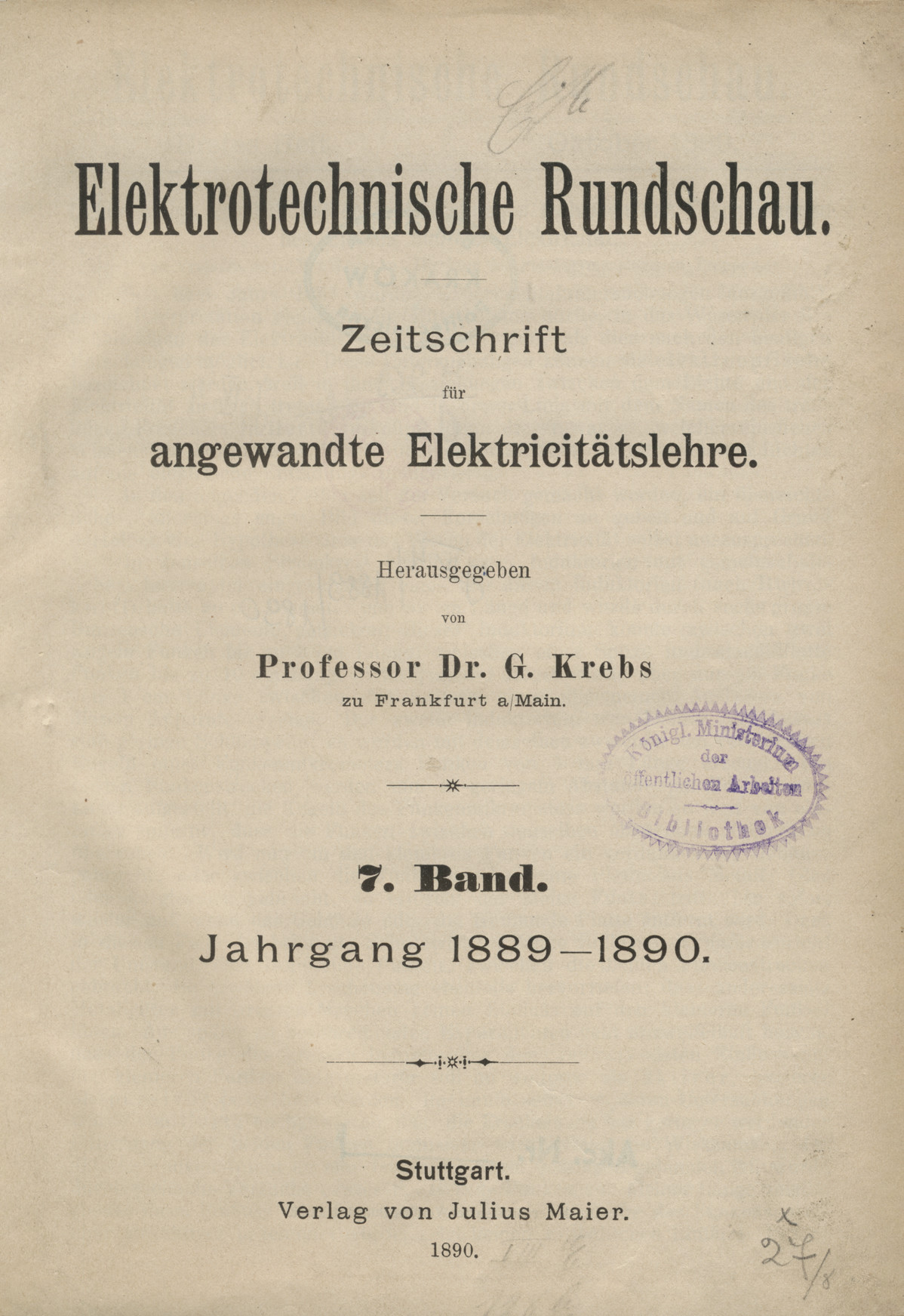 Elektrotechnische Rundschau : Zeitschrift für angewandte Elektrizitätslehre, 1889-1890, Index