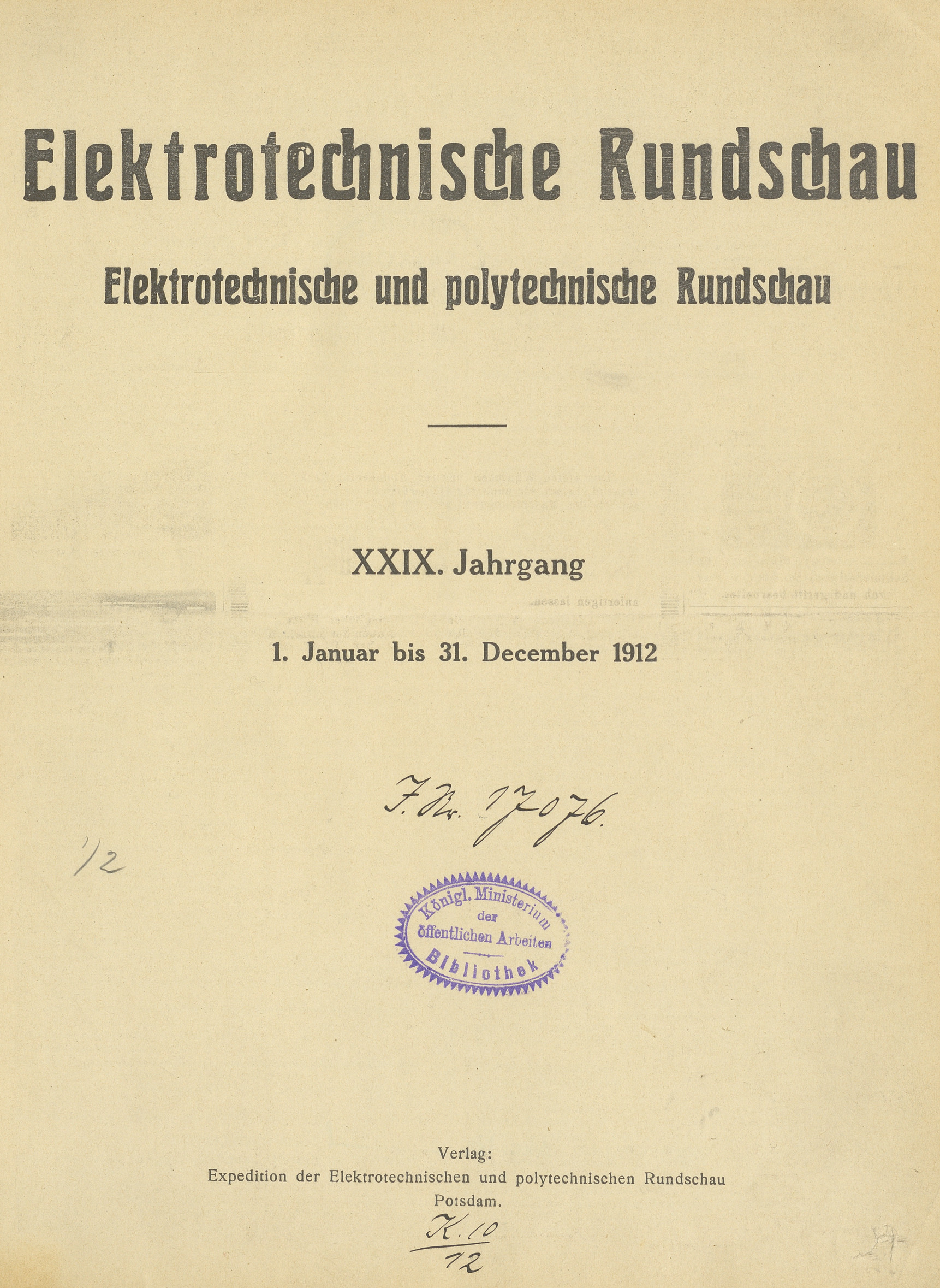 Elektrotechnische Rundschau : Elektrotechnische und polytechnische Rundschau, 1912, Index