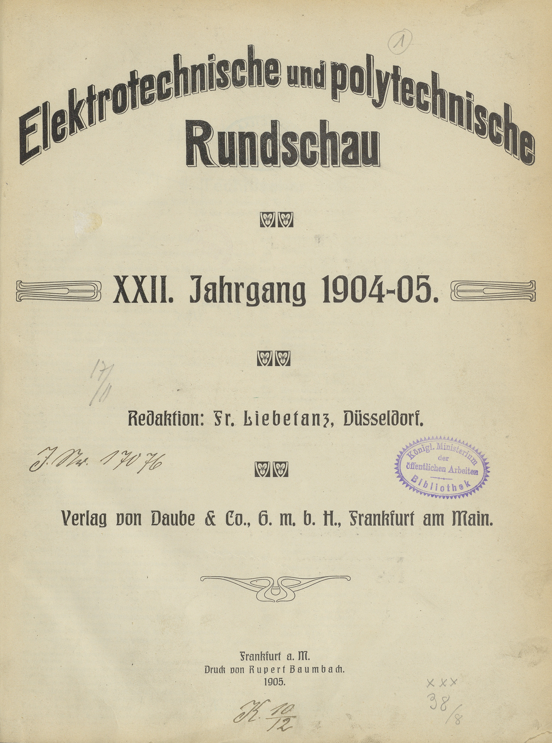 Elektrotechnische und polytechnische Rundschau, 1904-1905, Index